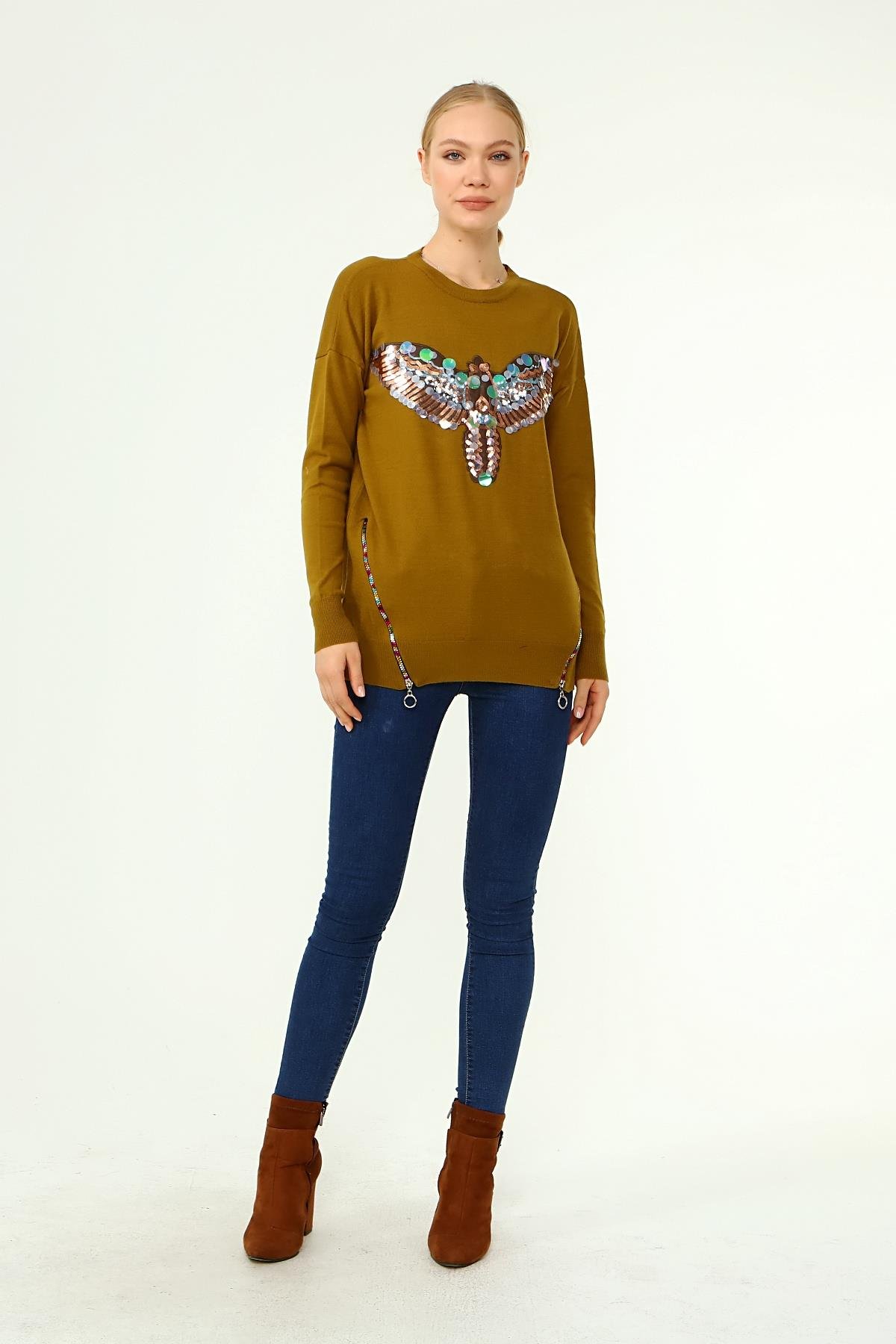 FTZ Women Kadın Önü Kanat Detaylı Kazak  Oriw 21-1035