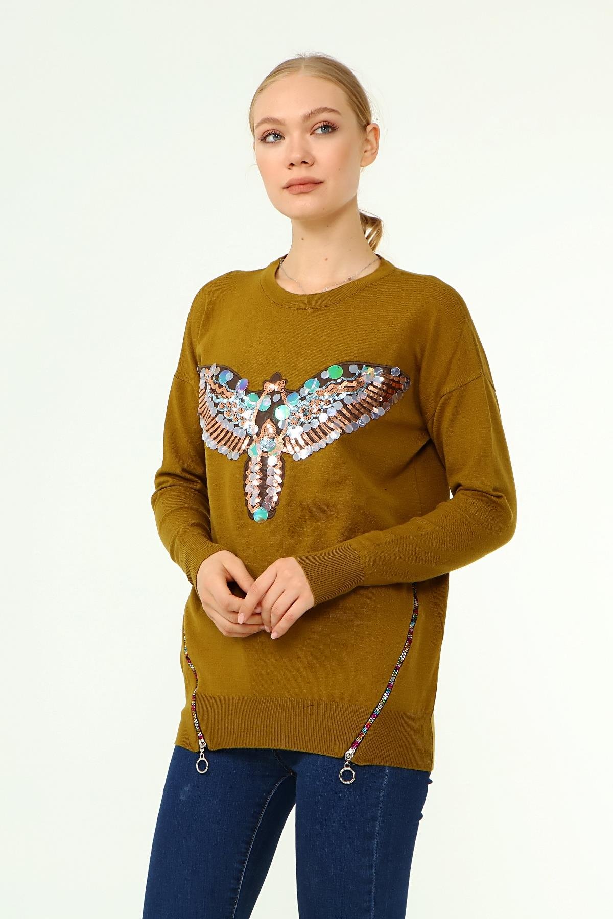 FTZ Women Kadın Önü Kanat Detaylı Kazak  Oriw 21-1035