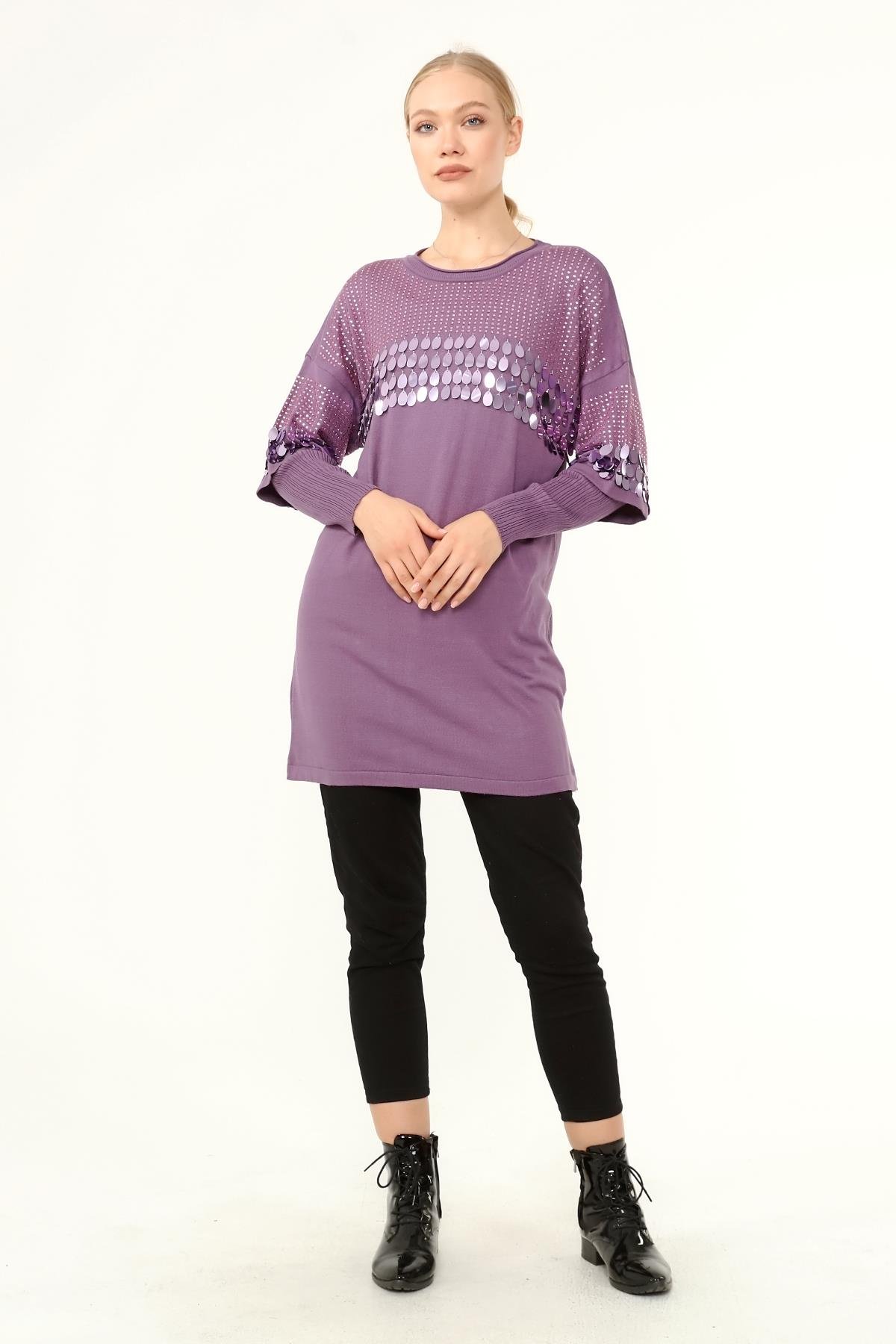 FTZ Women Kadın Önü Pul Detaylı Tunik  Lila 21-1073