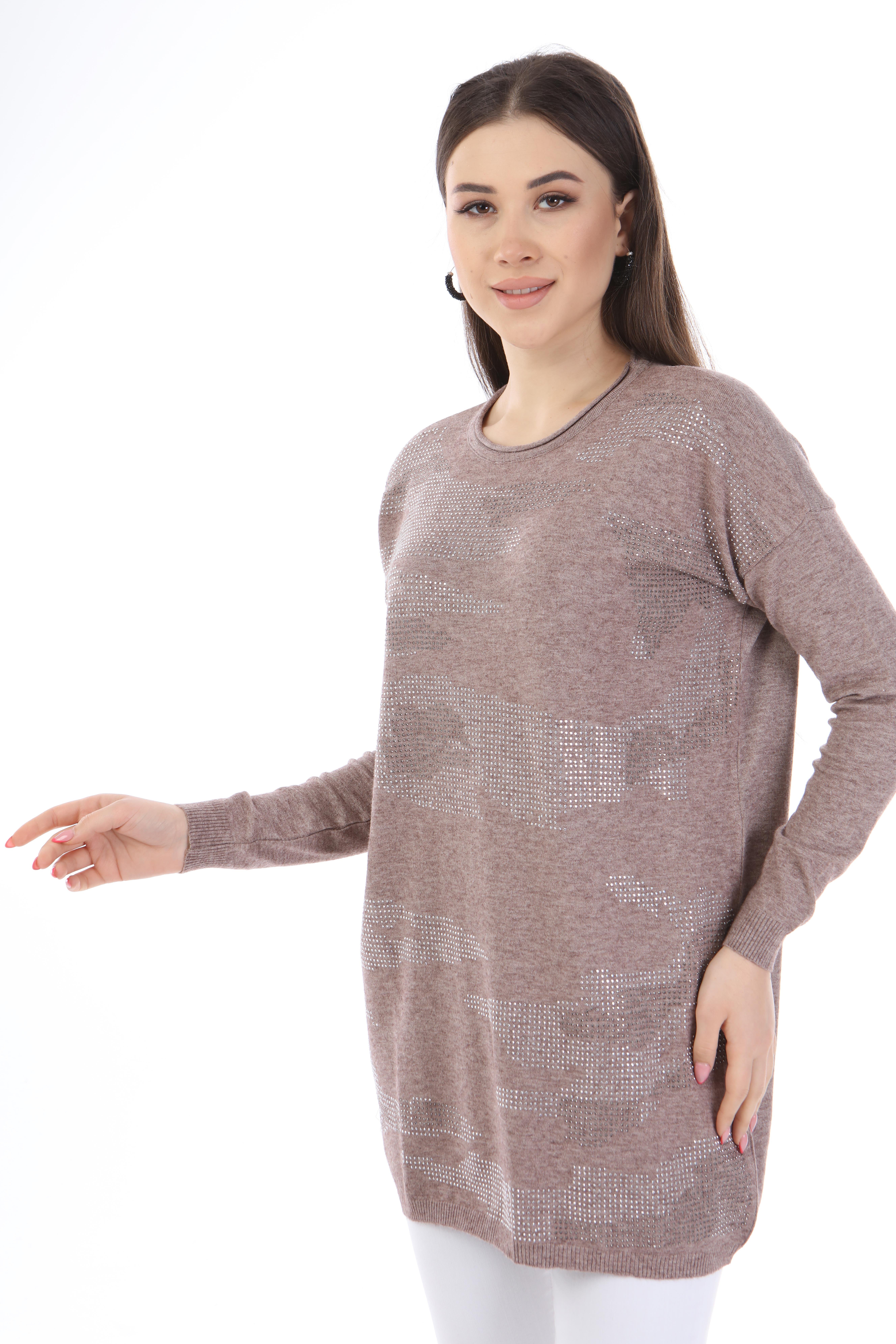 FTZ Women Kadın Önü Taş Detay Triko  Beige 21-1047