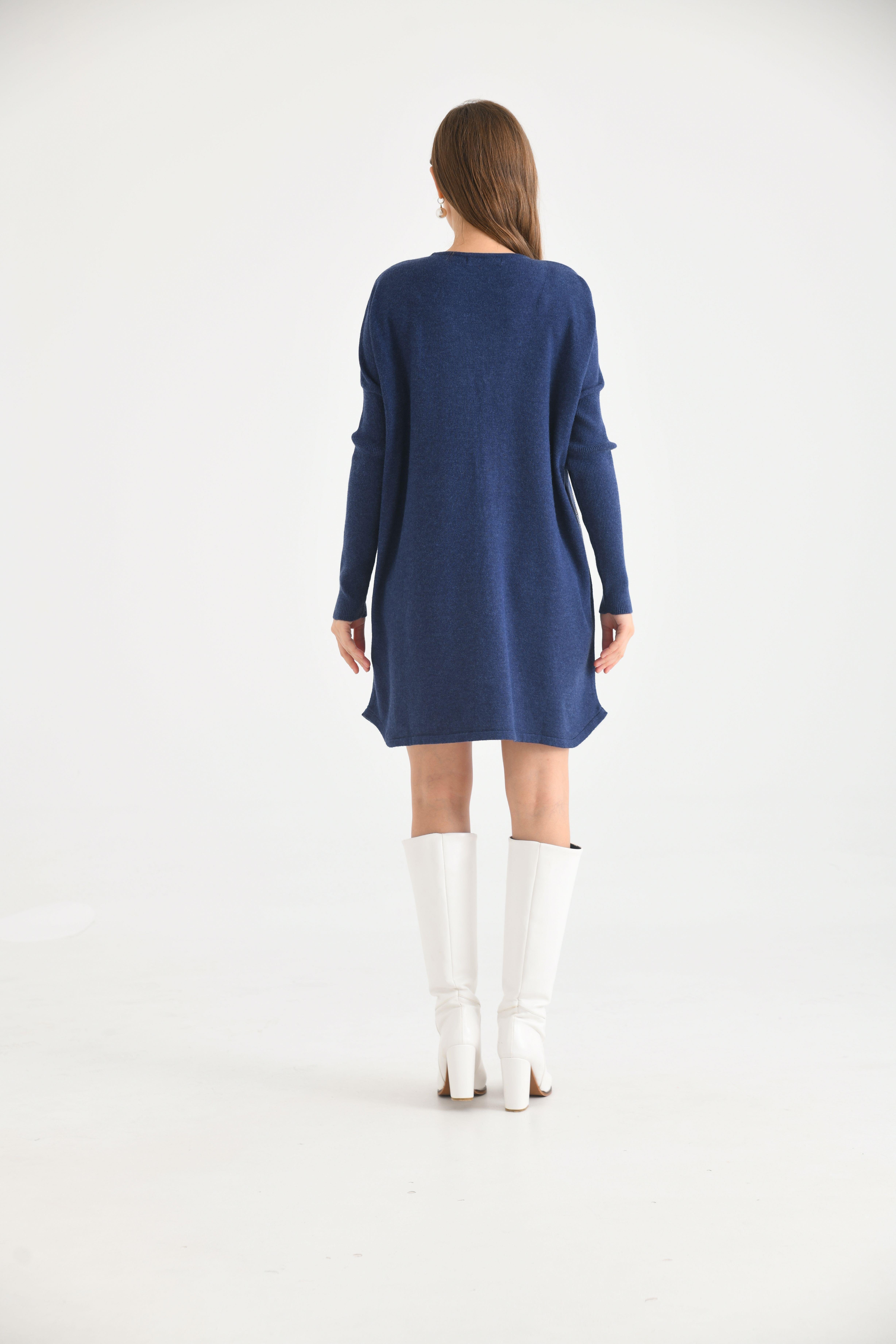 FTZ Women Kadın Önü Taş Detaylı Tunik  İndigo 21-6046