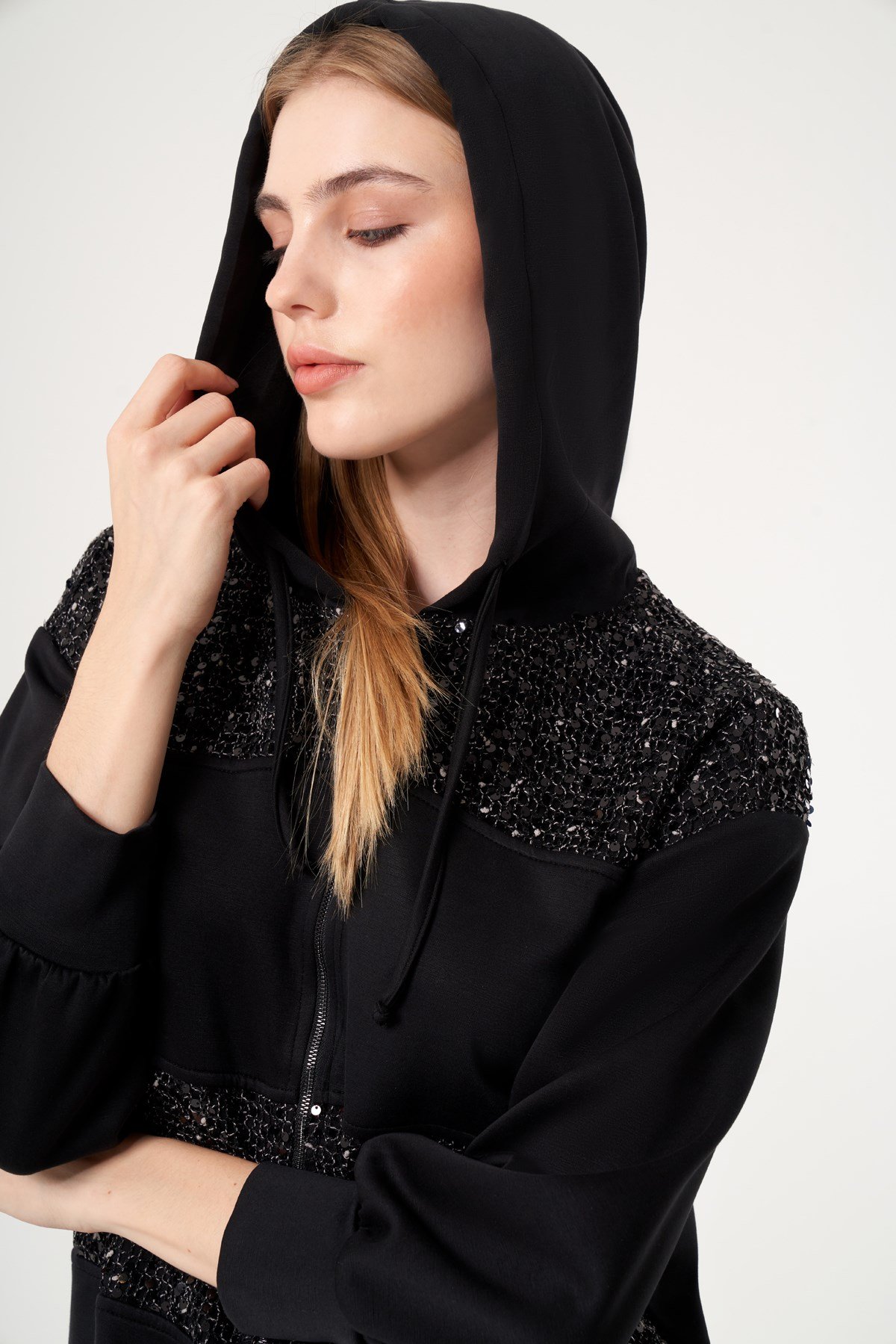 FTZ Women Kadın Payet Detay Modal Takım  Siyah 31519