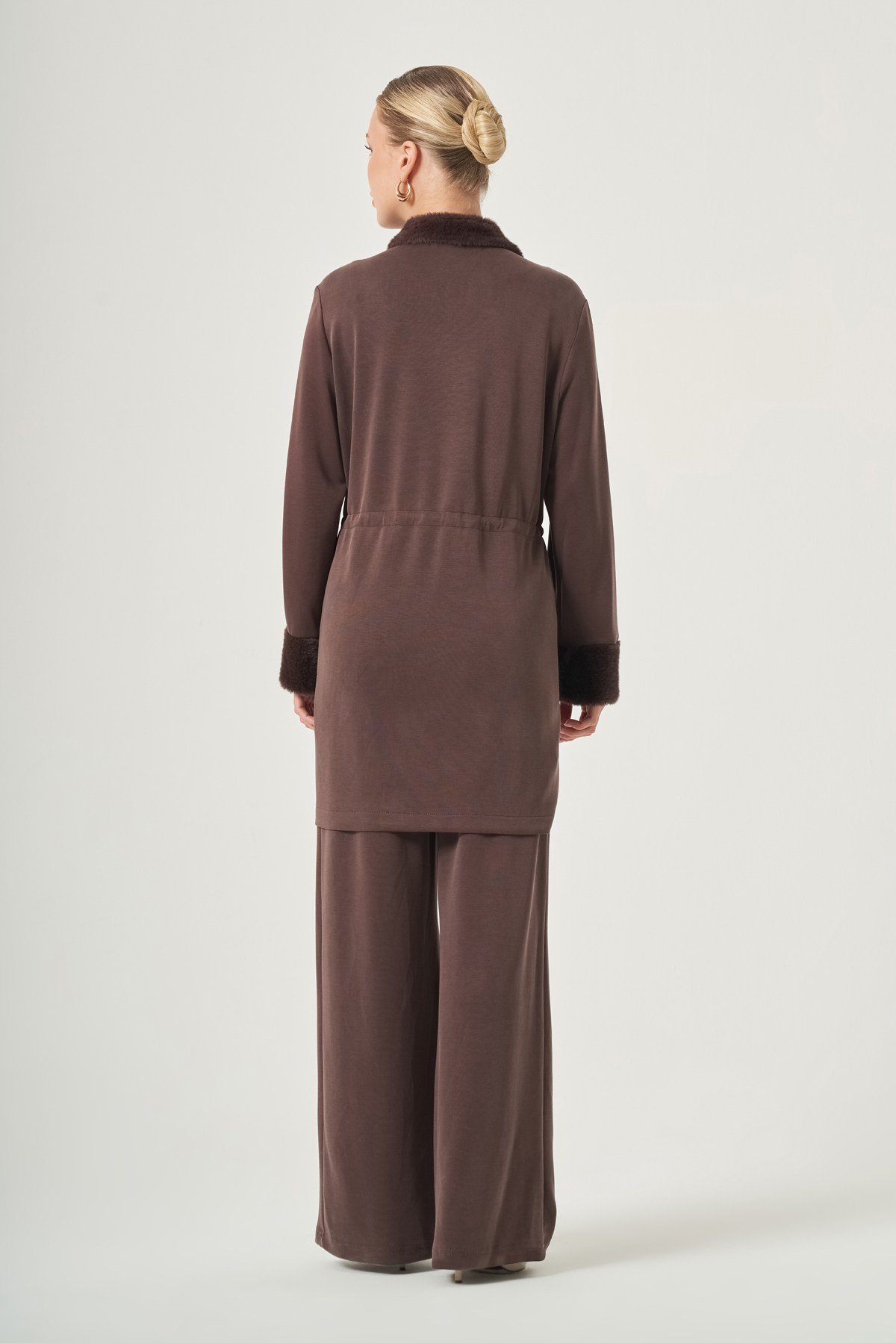 FTZ Women Kadın Peluş Detay Pantolonlu Takım  Kahve 31528
