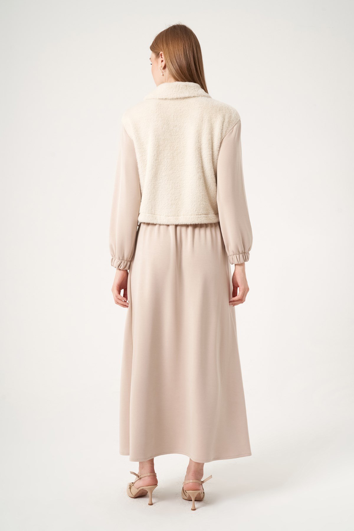 FTZ Women Kadın Peluş Detaylı Etekli Takım  Beige 31527