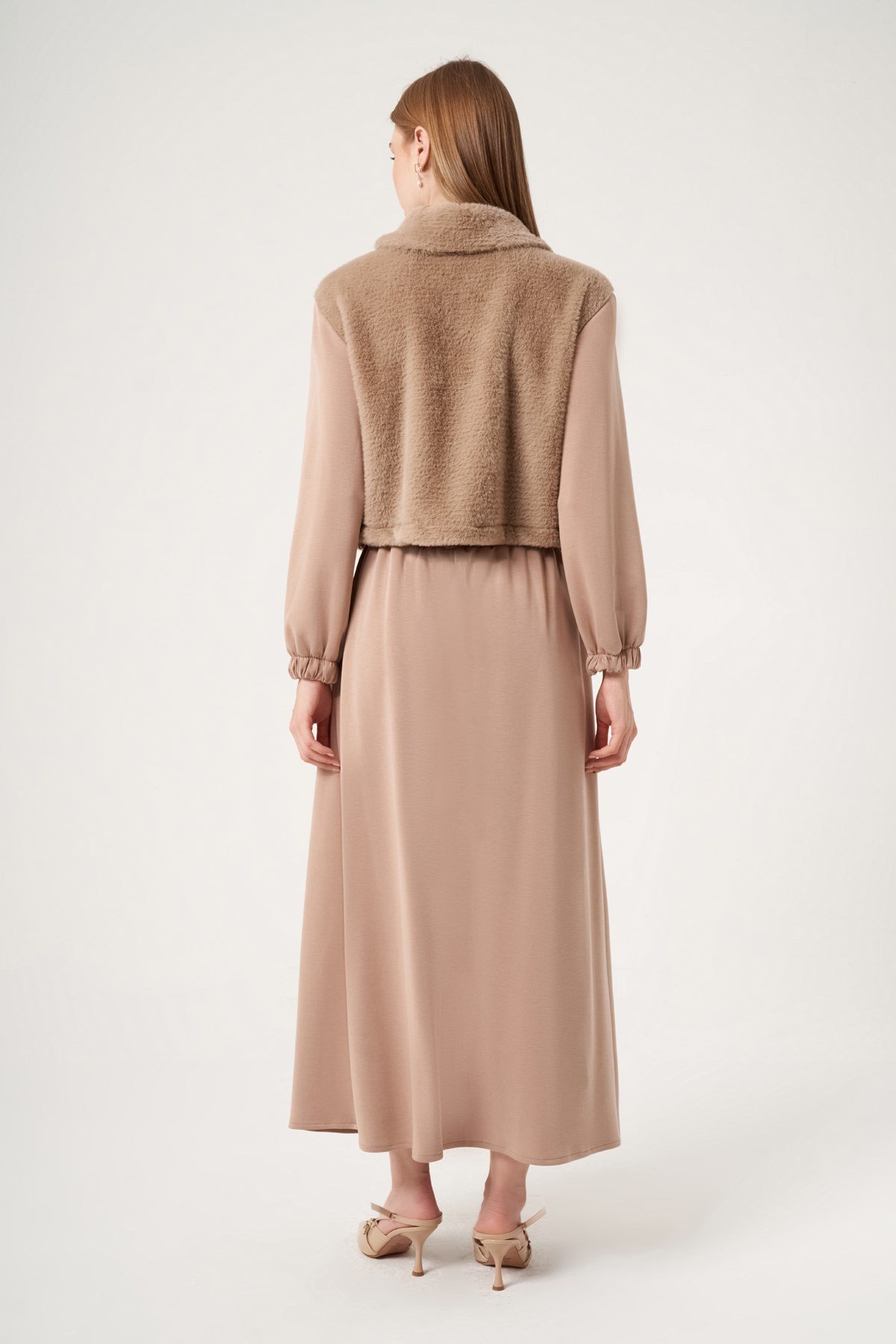 FTZ Women Kadın Peluş Detaylı Etekli Takım  Camel 31527