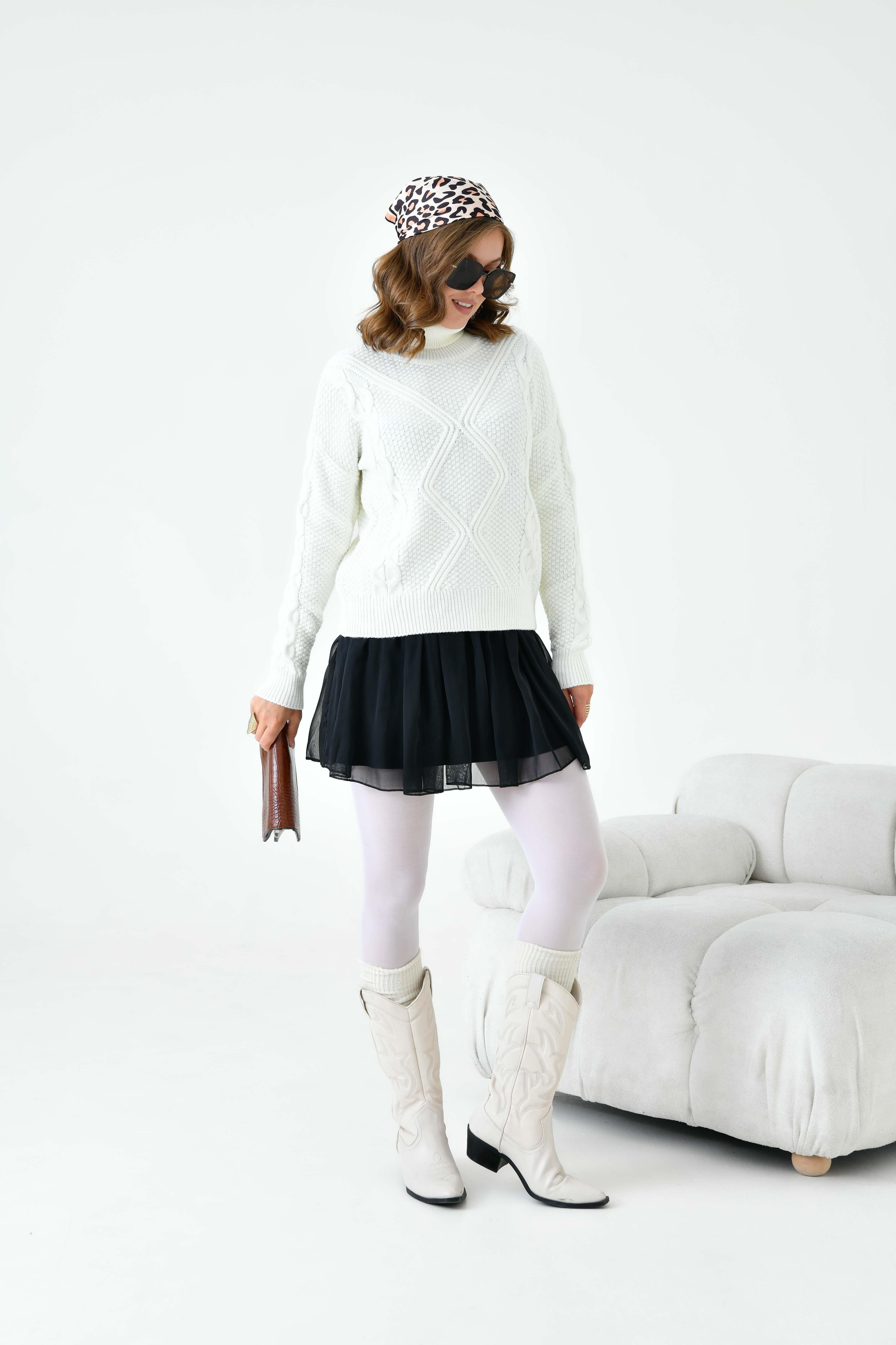 FTZ Women Kadın Pirinç Örgü Kazak  Ekru 20909