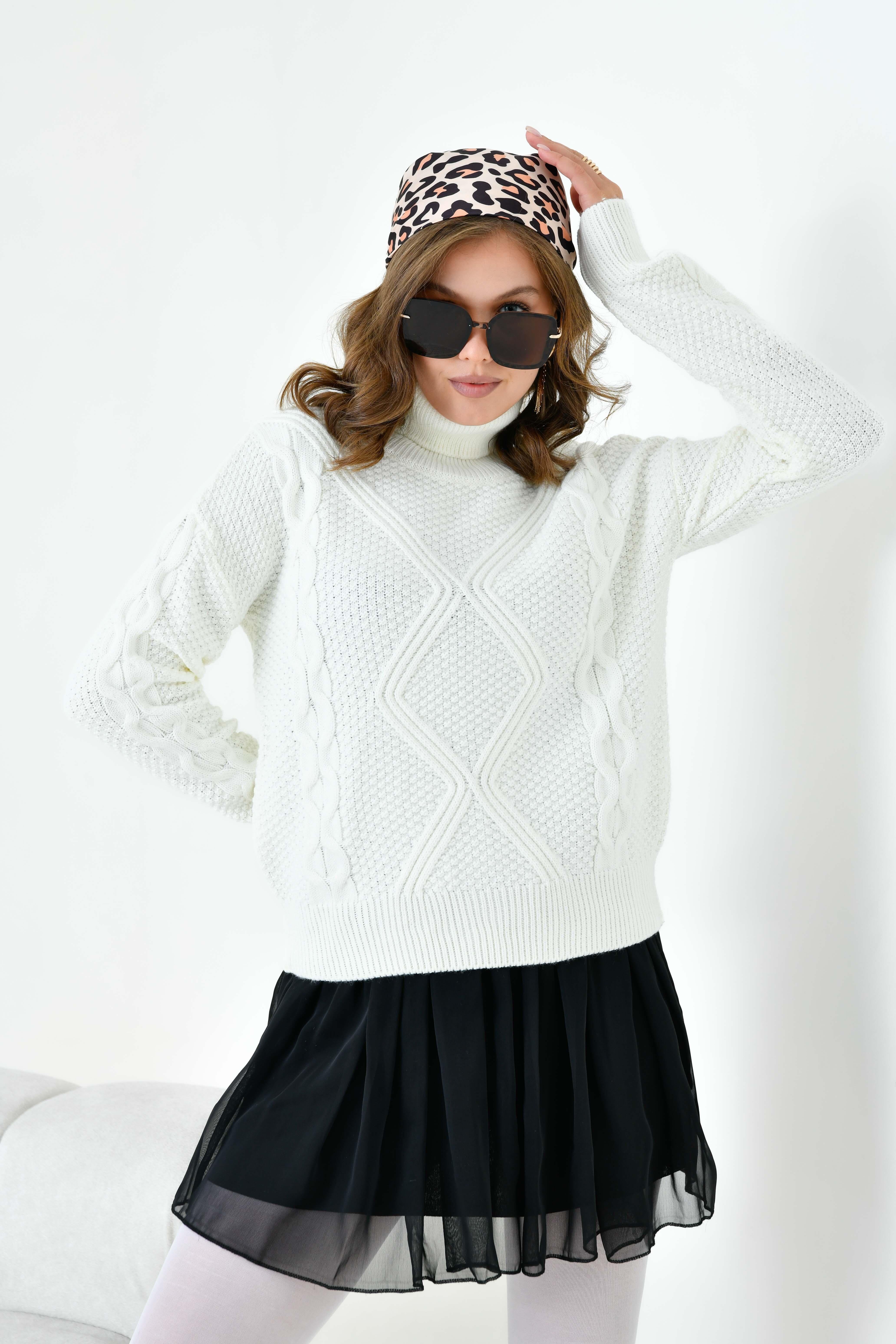 FTZ Women Kadın Pirinç Örgü Kazak  Ekru 20909