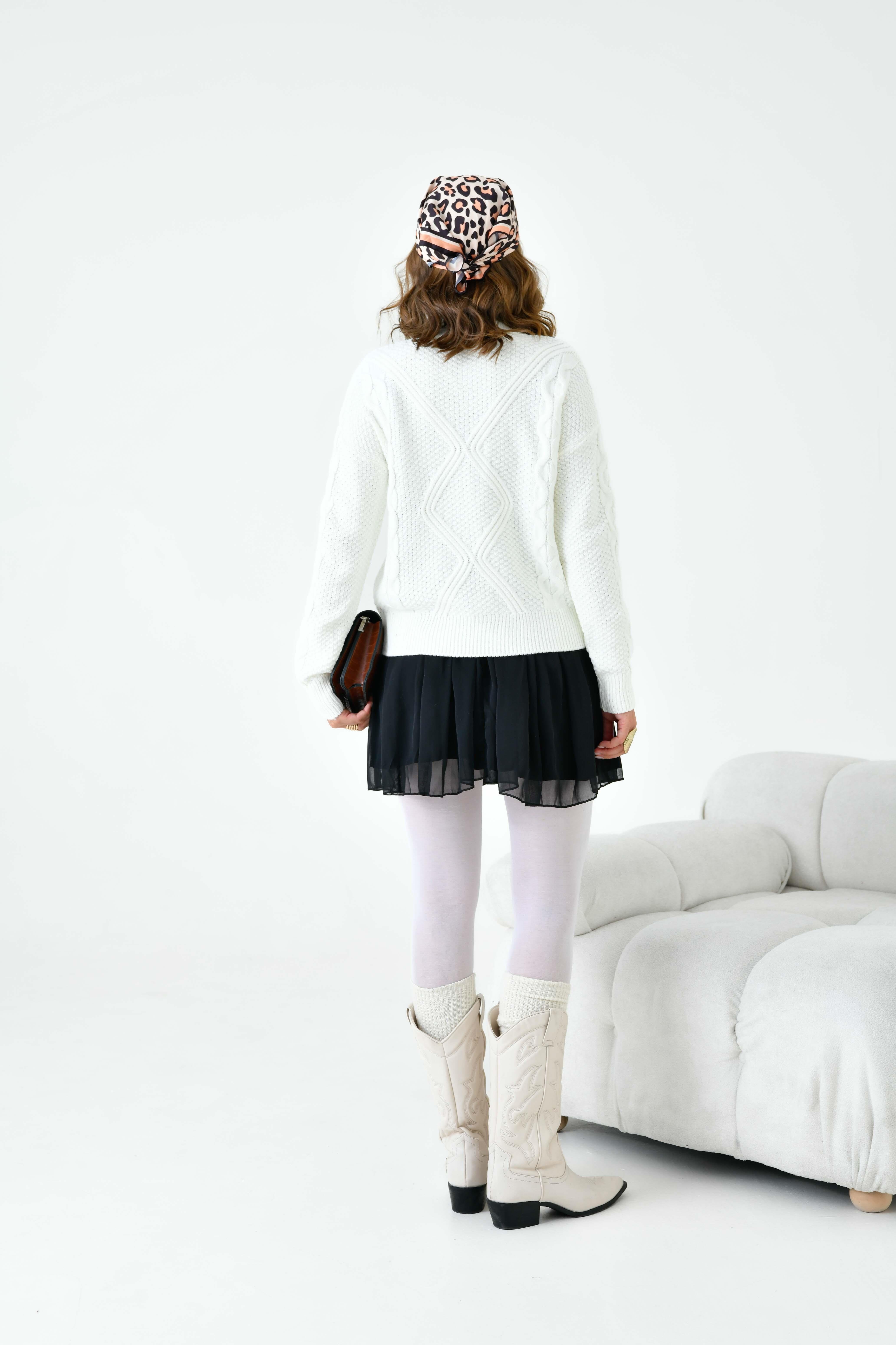 FTZ Women Kadın Pirinç Örgü Kazak  Ekru 20909