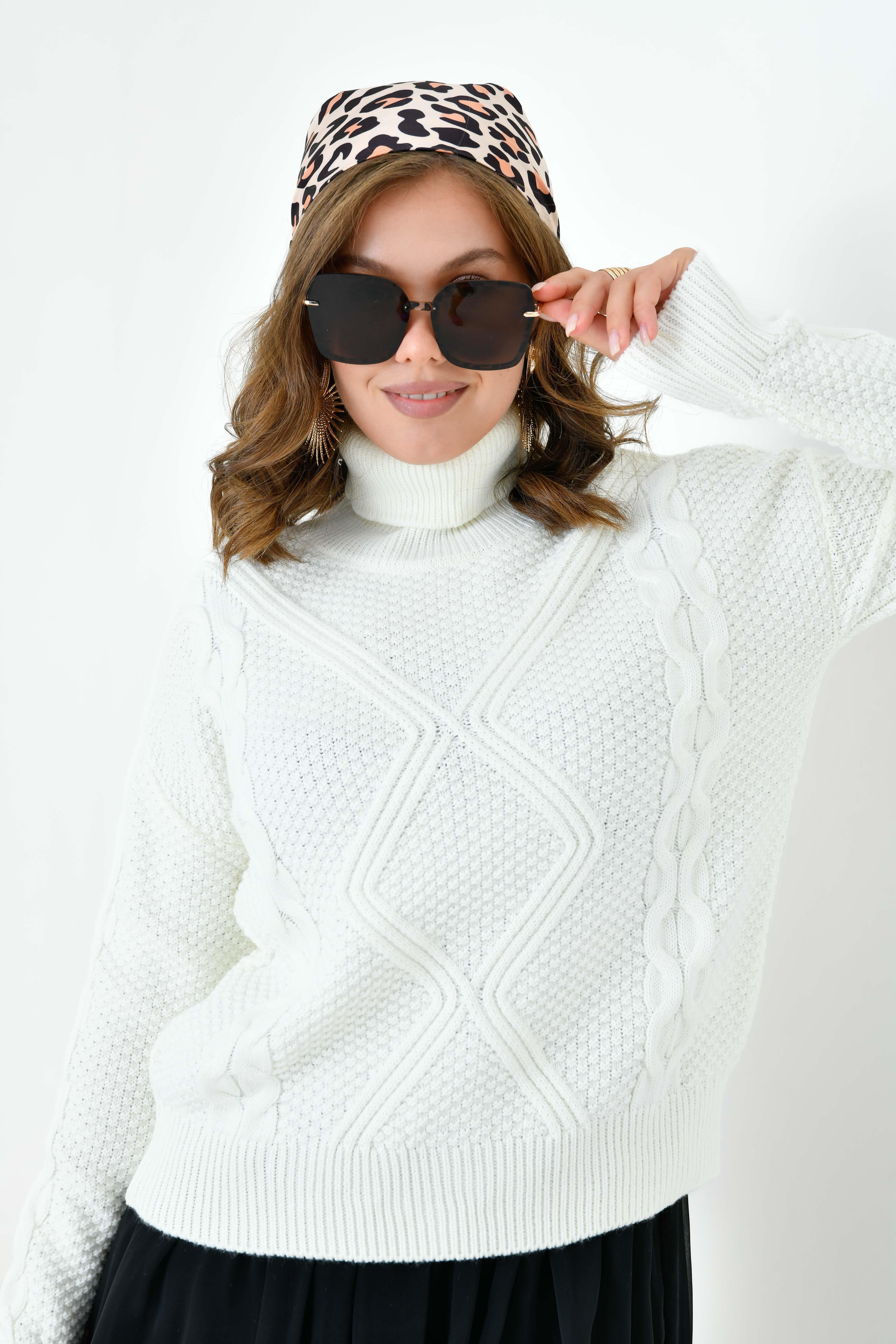 FTZ Women Kadın Pirinç Örgü Kazak  Ekru 20909