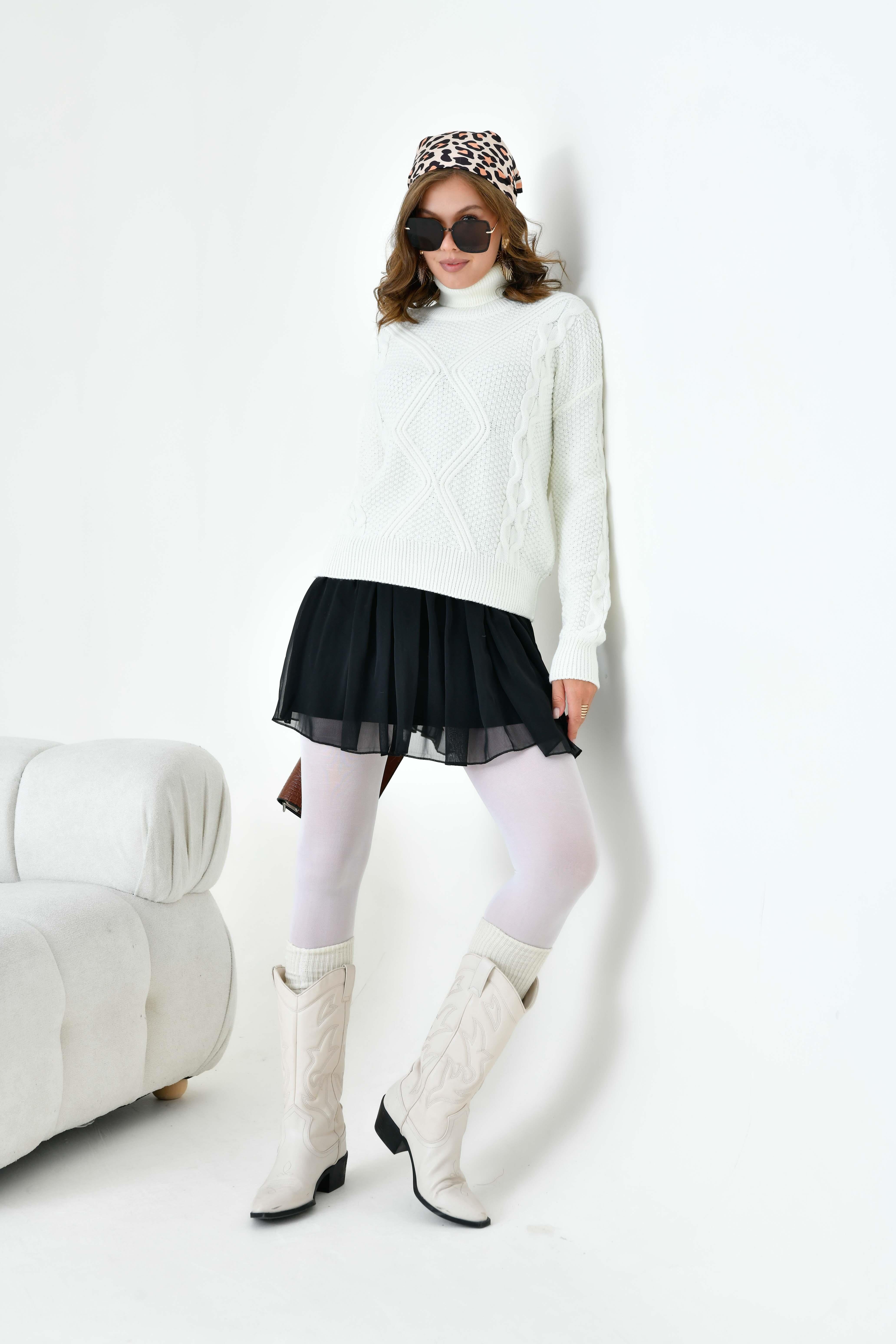 FTZ Women Kadın Pirinç Örgü Kazak  Ekru 20909