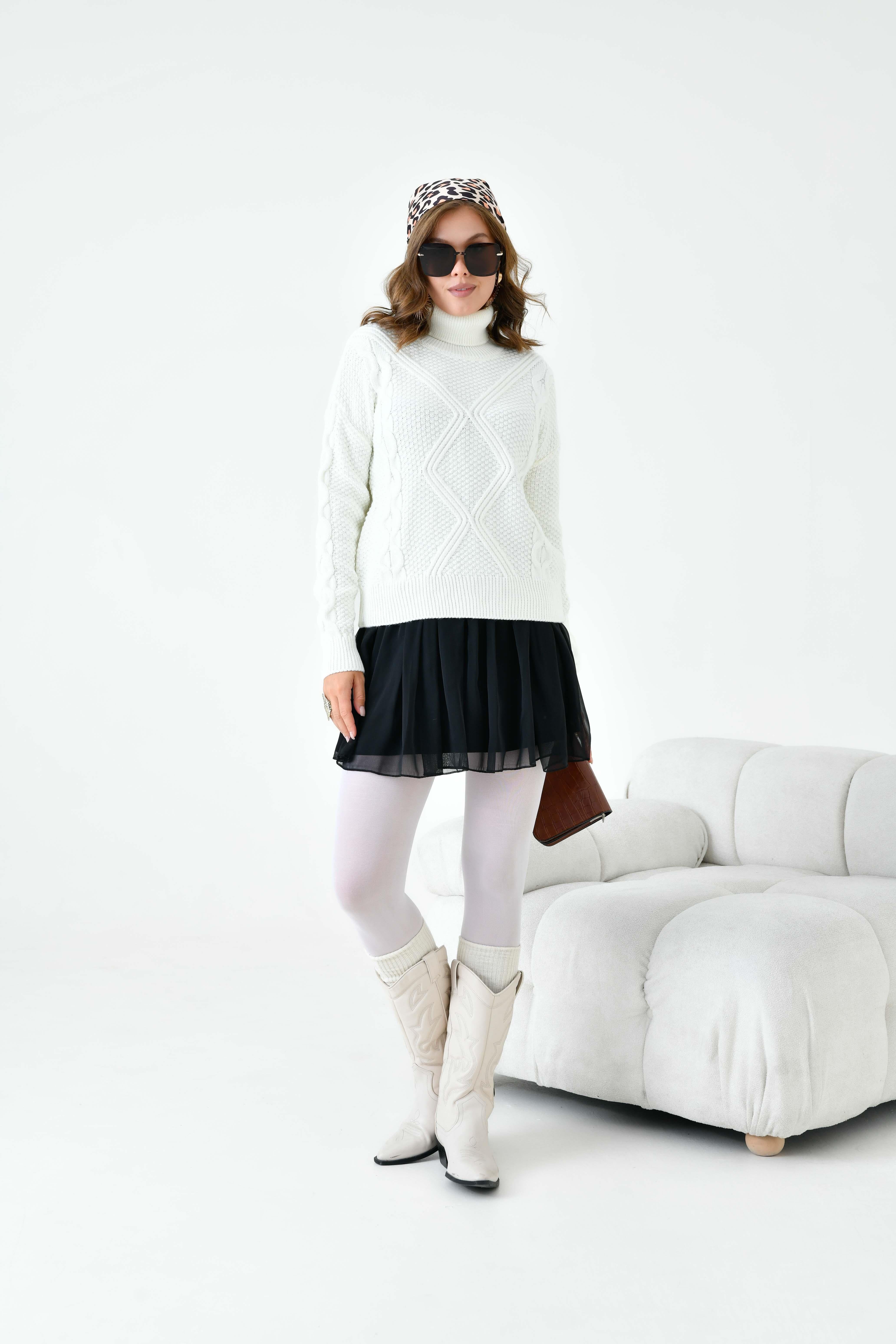 FTZ Women Kadın Pirinç Örgü Kazak  Ekru 20909