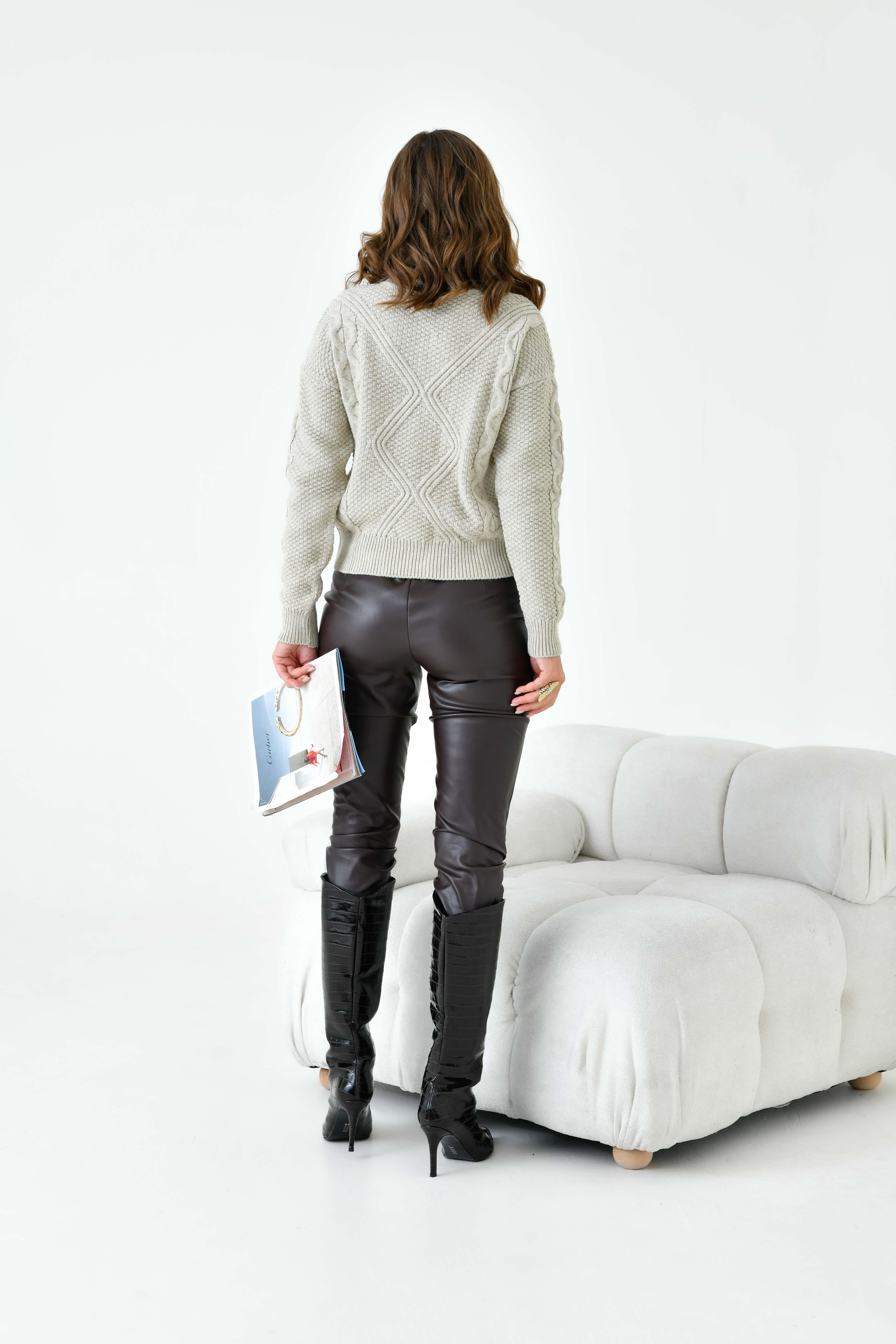 FTZ Women Kadın Pirinç Örgü Kazak  Taş 20909