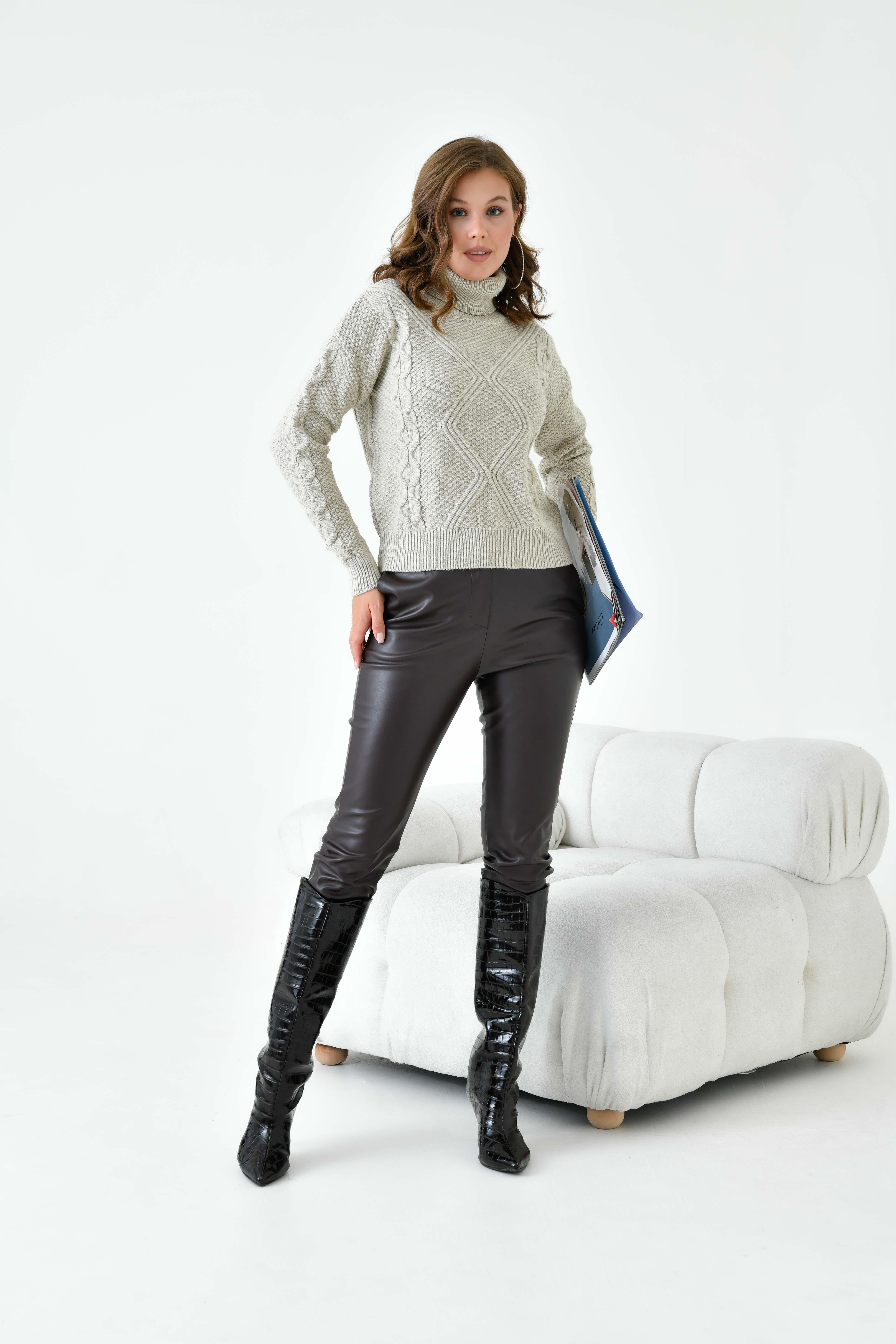 FTZ Women Kadın Pirinç Örgü Kazak  Taş 20909