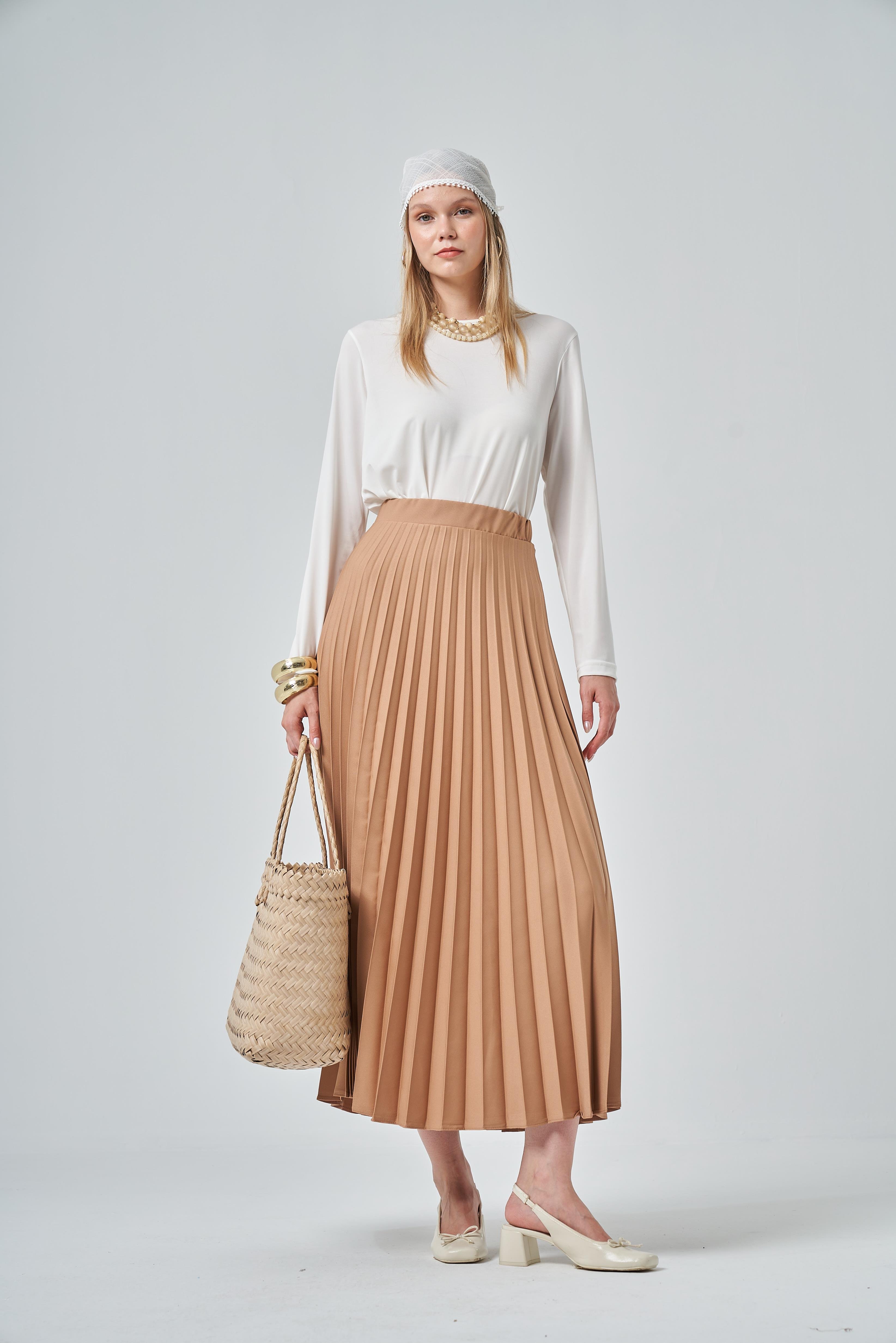 FTZ Women Kadın Plise Etek  Camel 30390