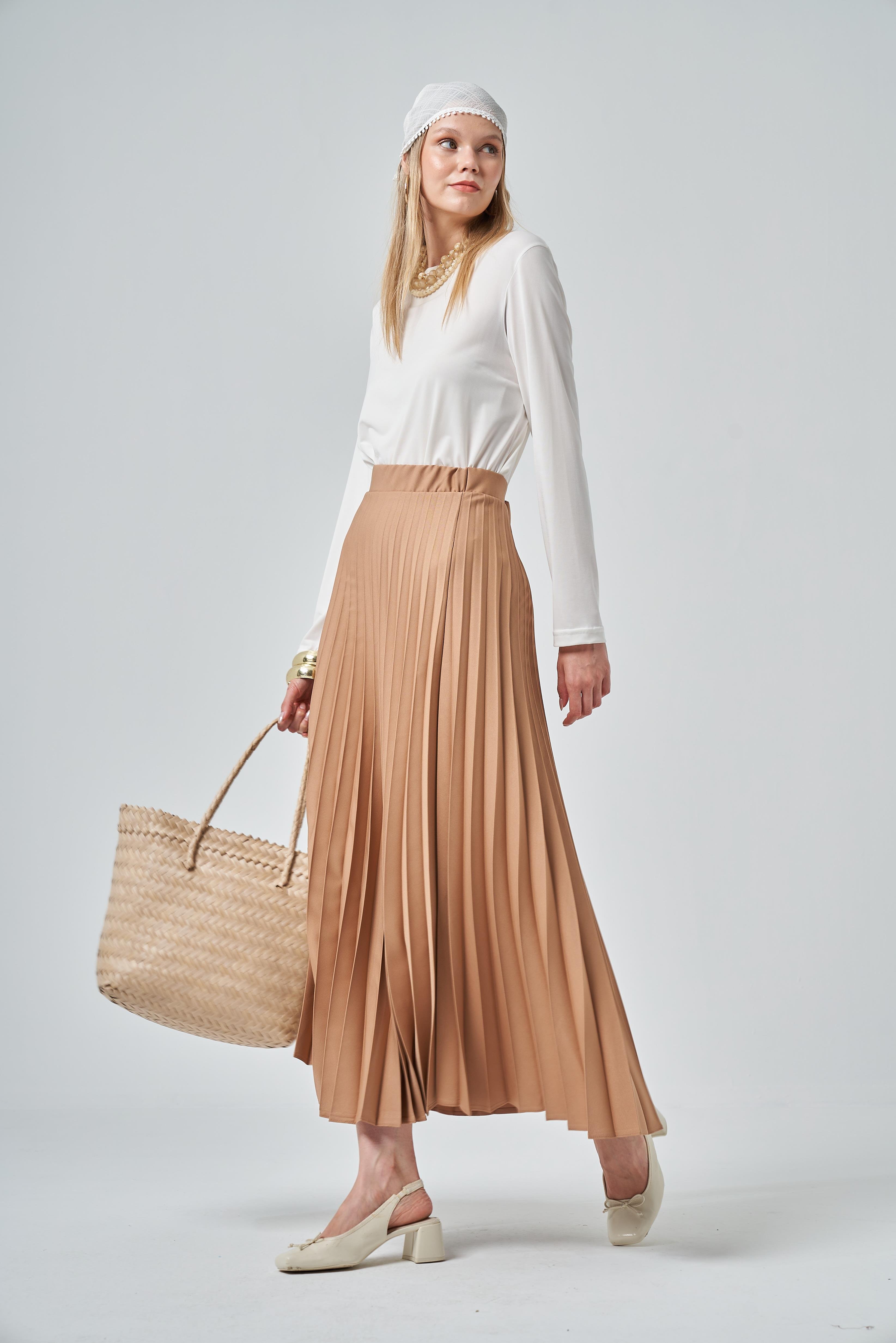 FTZ Women Kadın Plise Etek  Camel 30390