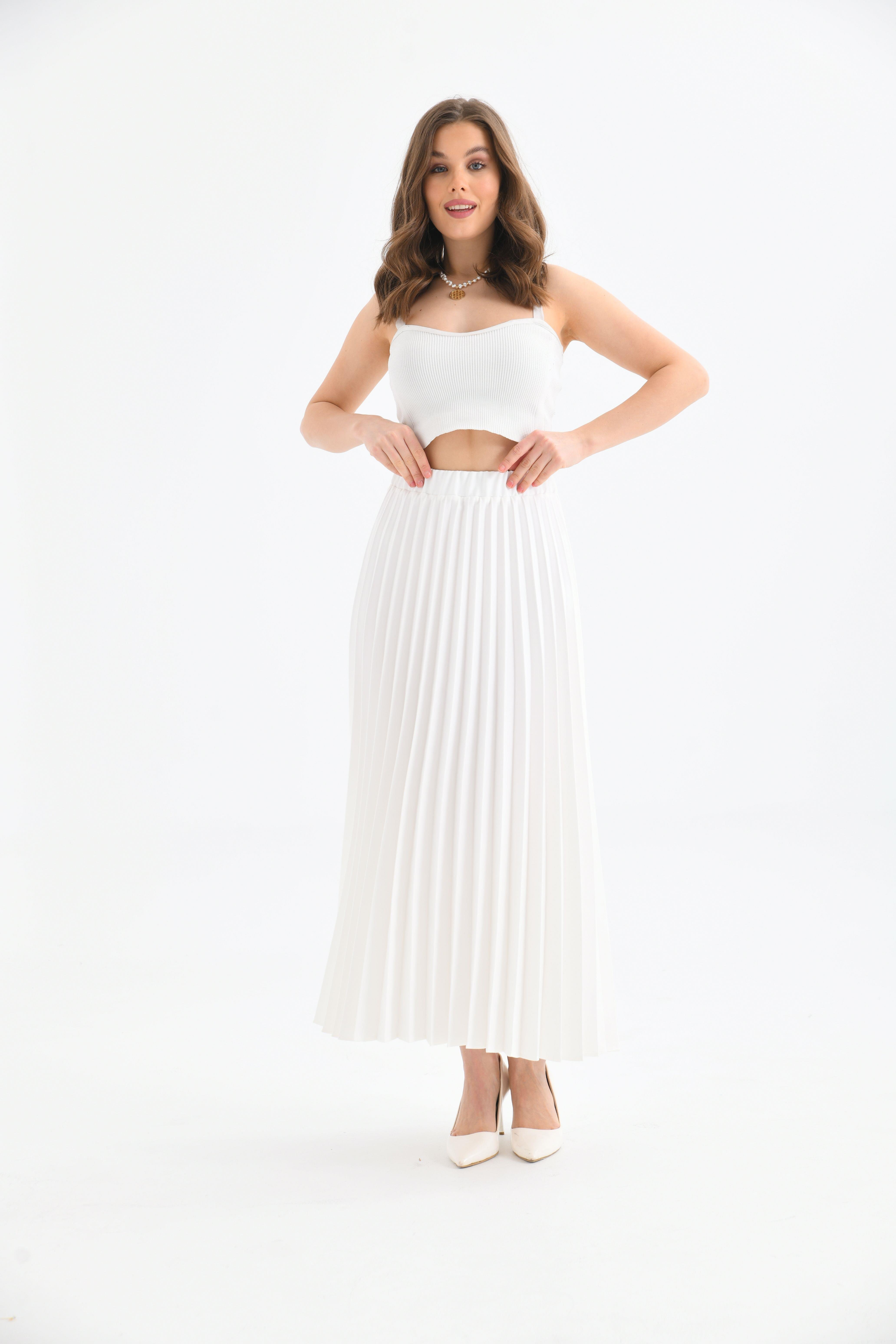 FTZ Women Kadın Plise Etek  Ekru 30390