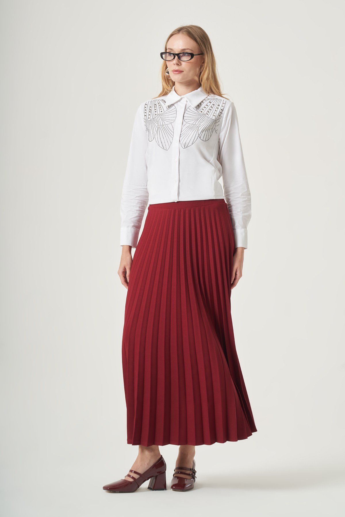 FTZ Women Kadın Pliseli Etek  Cherry 30390