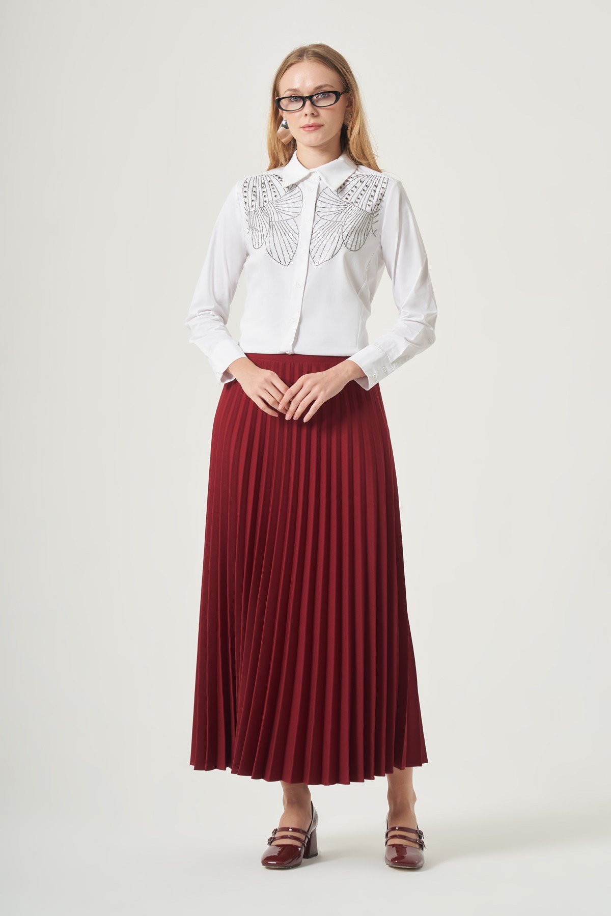 FTZ Women Kadın Pliseli Etek  Cherry 30390