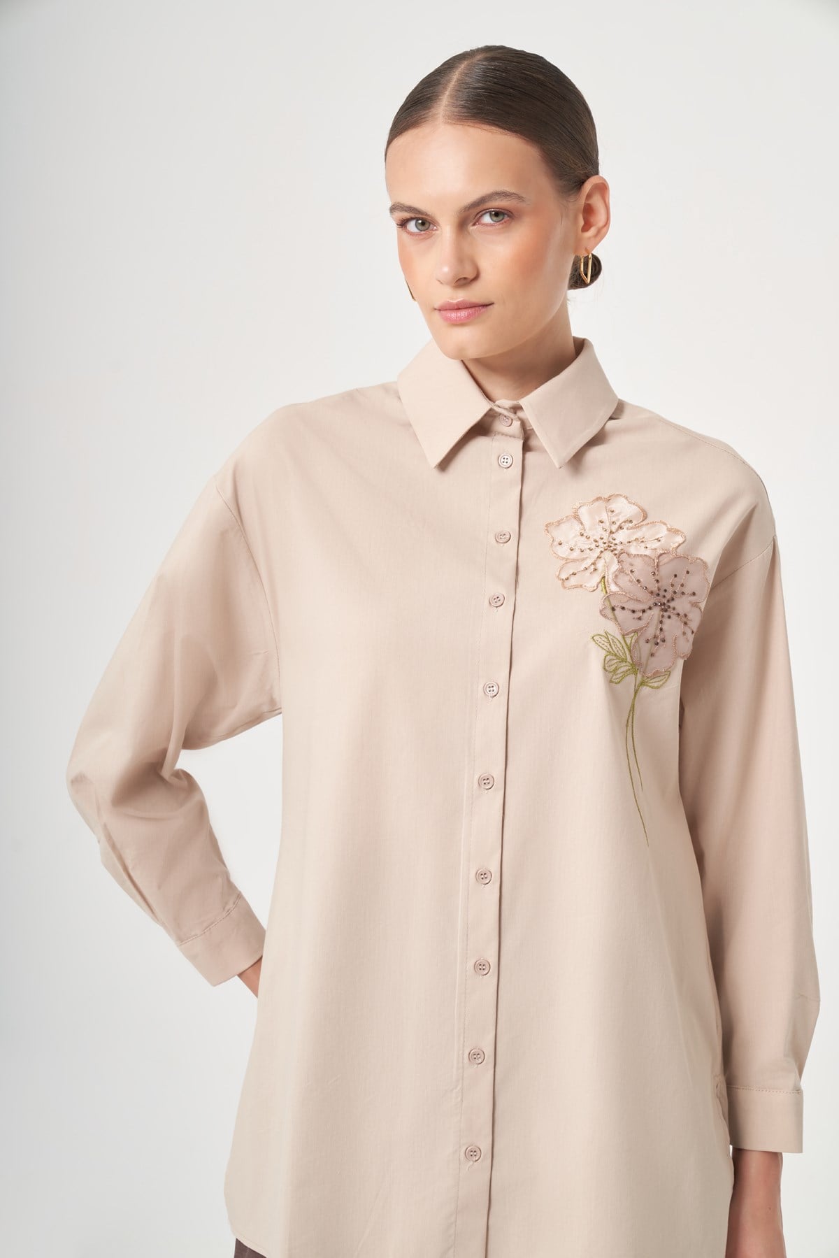 FTZ Women Kadın Poplin Gömlek  Beige 31436