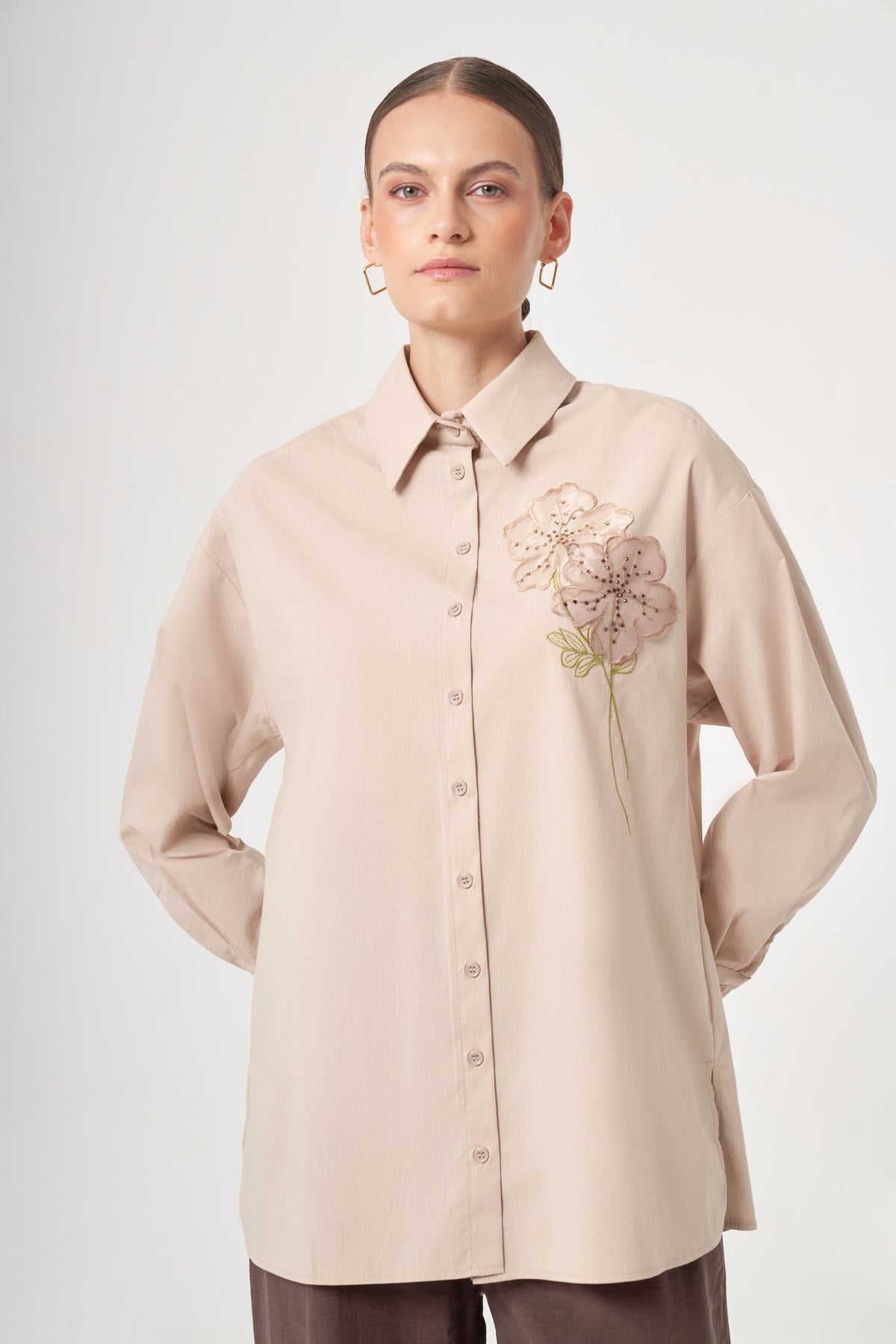 FTZ Women Kadın Poplin Gömlek  Beige 31436