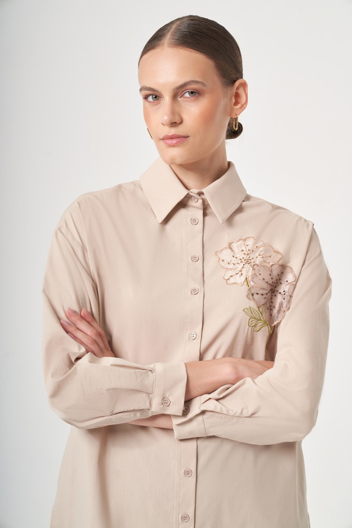 FTZ Women Kadın Poplin Gömlek  Beige 31436