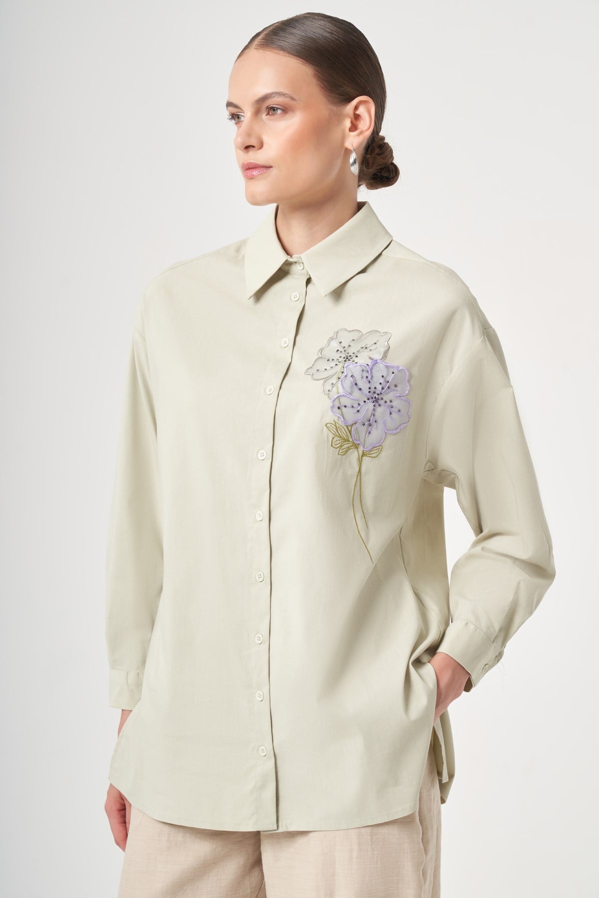 FTZ Women Kadın Poplin Gömlek  Mint 31436