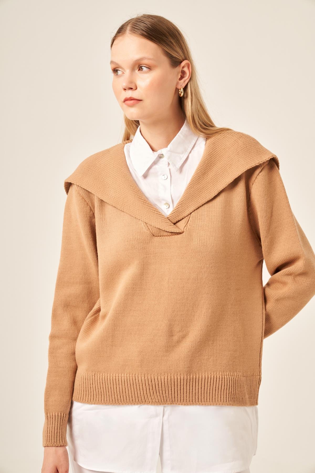 FTZ Women Kadın Poplin Mixli Kazak  Bisküvi 20983