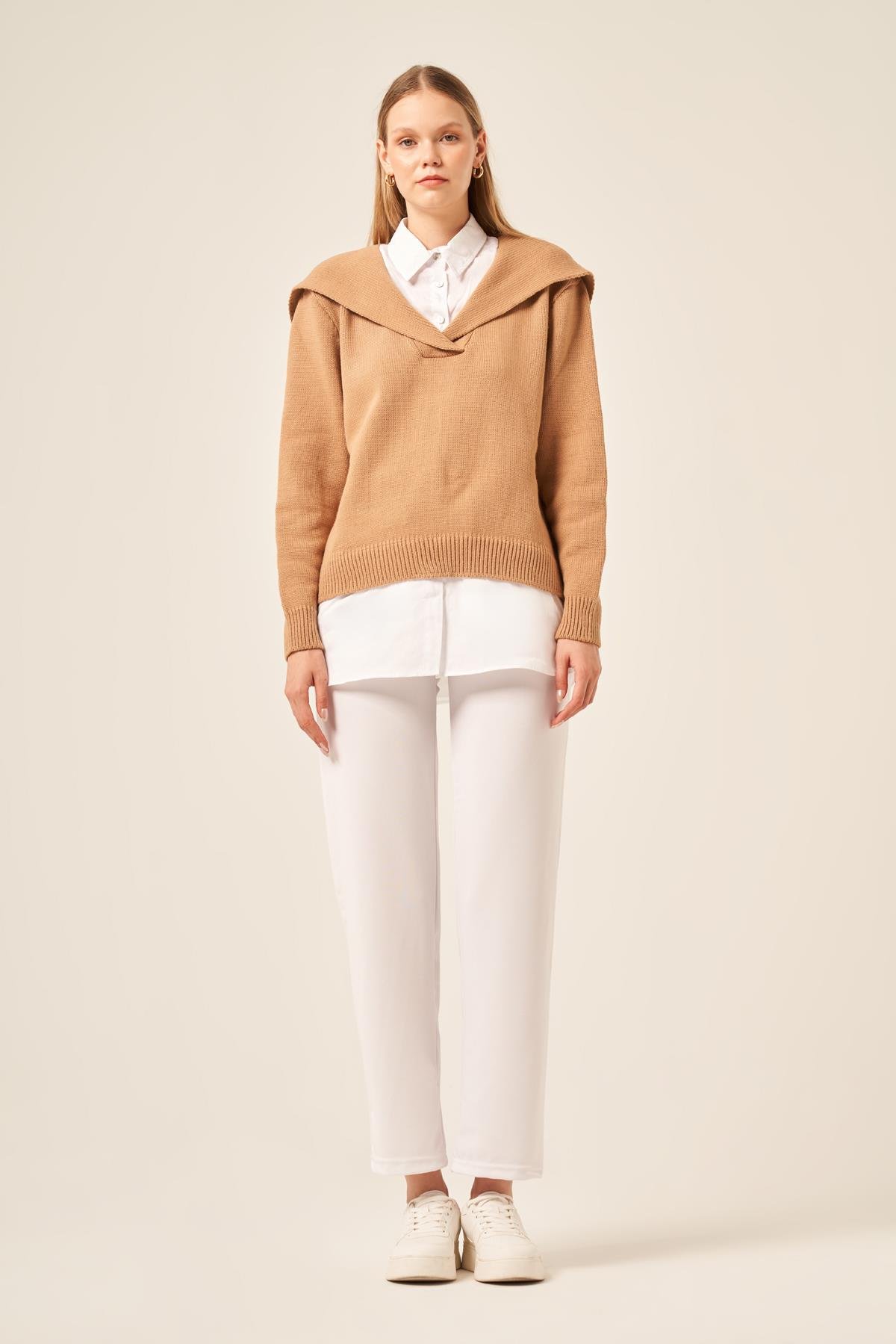 FTZ Women Kadın Poplin Mixli Kazak  Bisküvi 20983