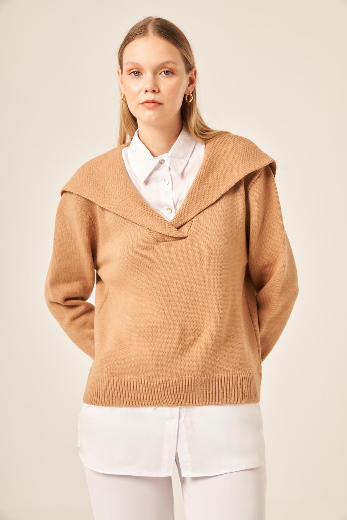 FTZ Women Kadın Poplin Mixli Kazak  Bisküvi 20983