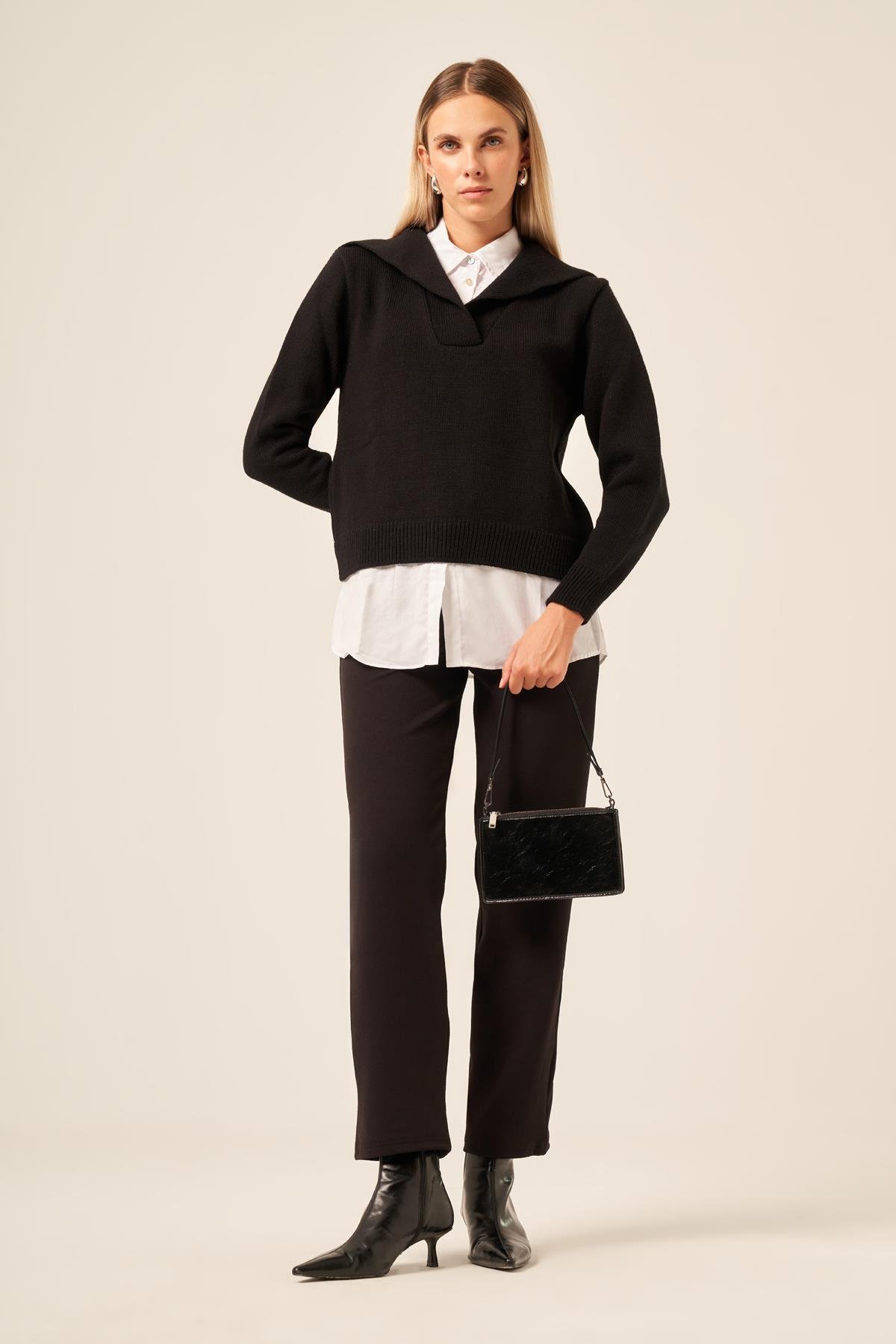 FTZ Women Kadın Poplin Mixli Kazak  Siyah 20983