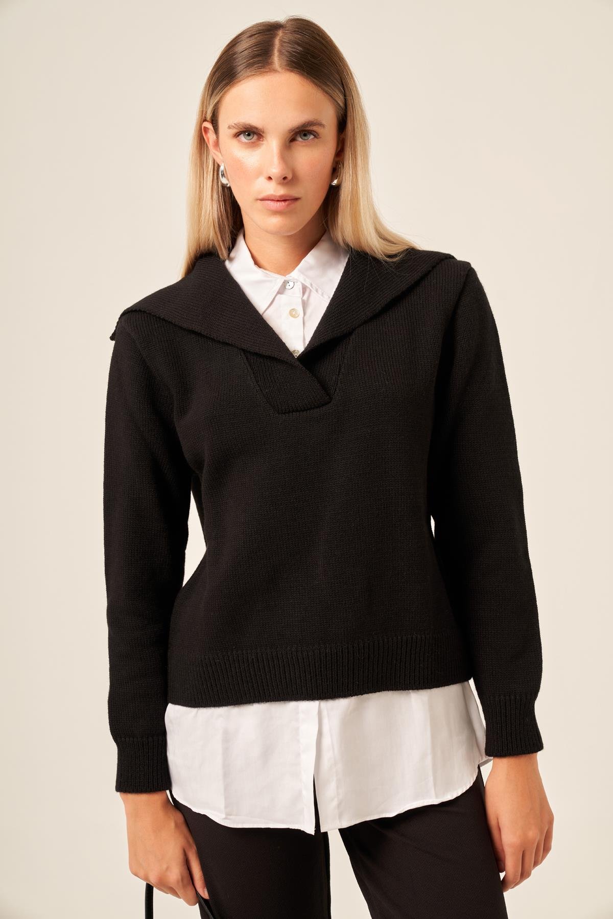 FTZ Women Kadın Poplin Mixli Kazak  Siyah 20983