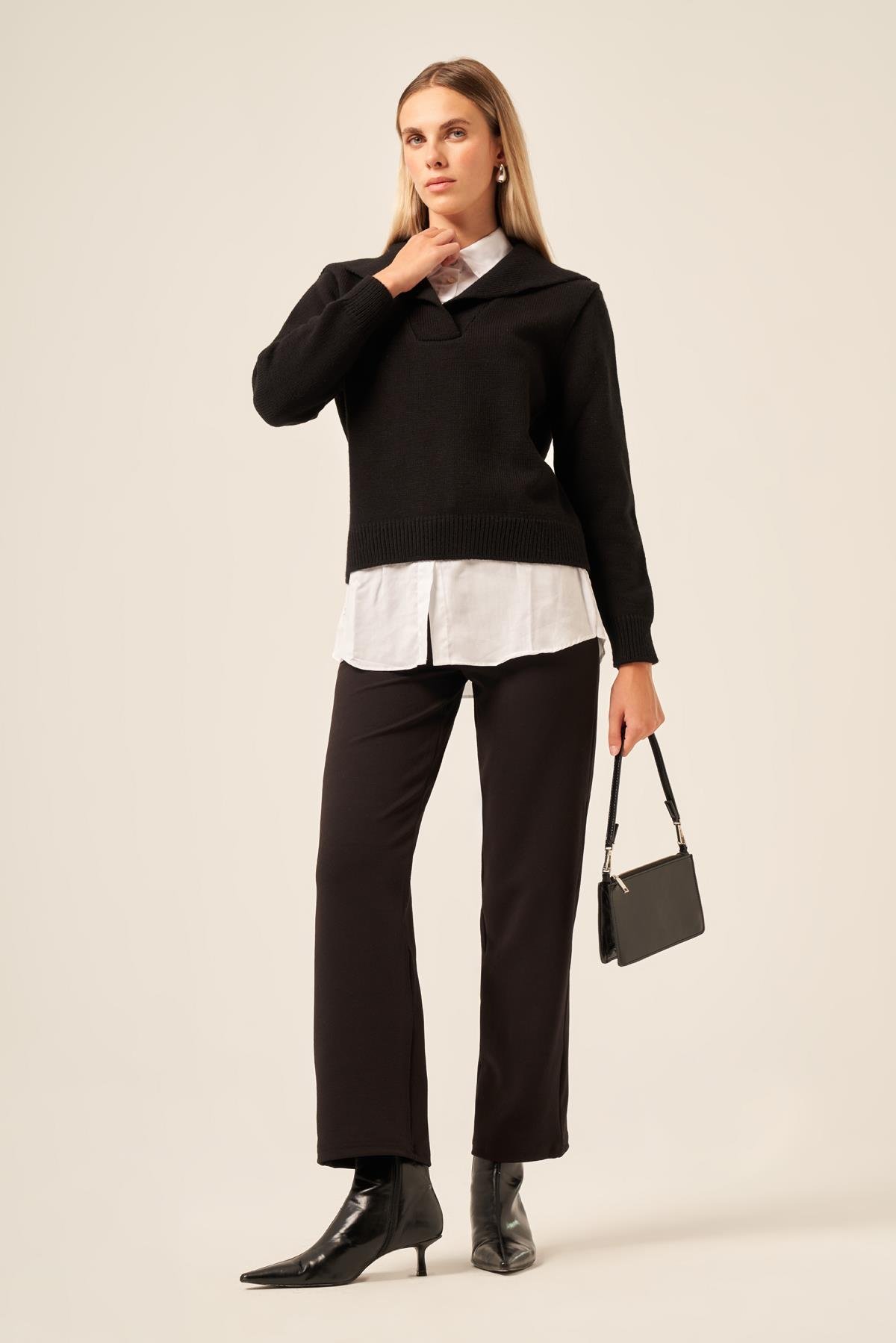 FTZ Women Kadın Poplin Mixli Kazak  Siyah 20983