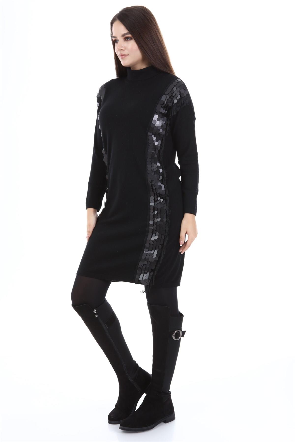 FTZ Women Kadın Pul Payet Detay Tunik  Siyah 21-1332