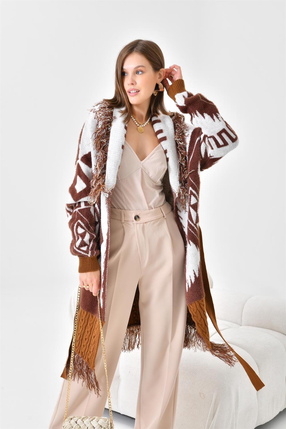 Ftz Women Kadın Püskül Detaylı Giy-Çık Taba