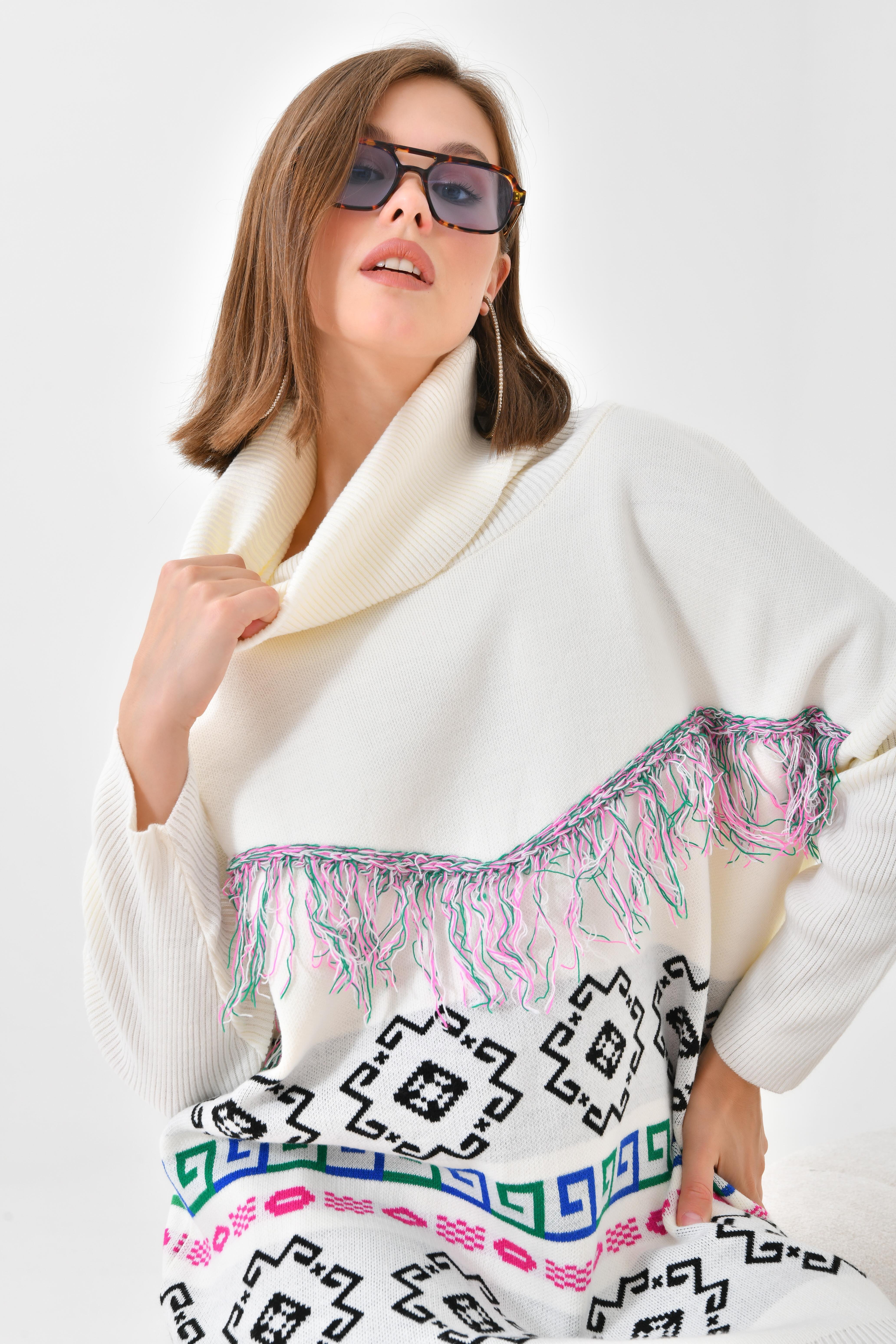 FTZ Women Kadın Püskül Detaylı Tunik  Kemik 20107