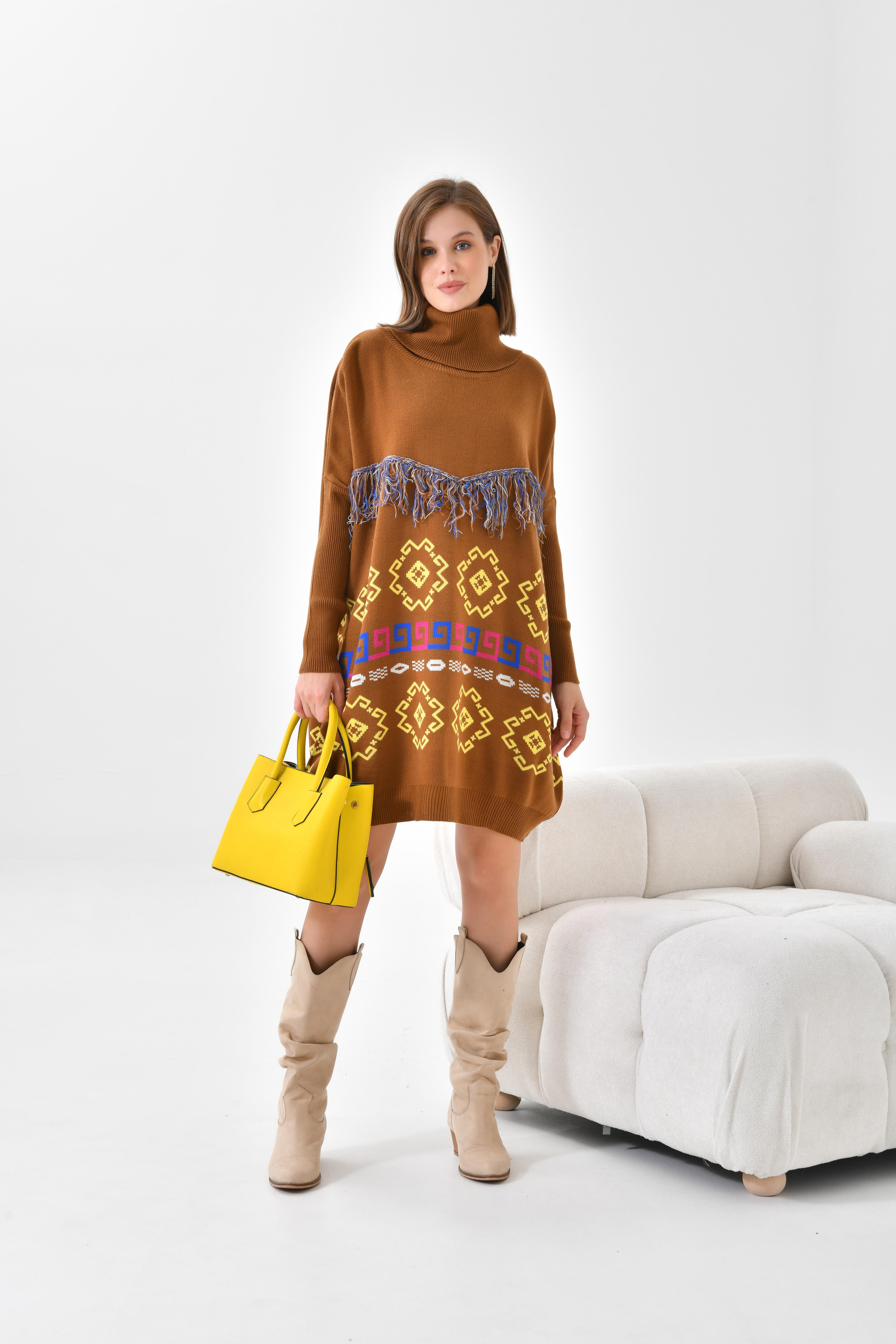 FTZ Women Kadın Püskül Detaylı Tunik  Taba 20107