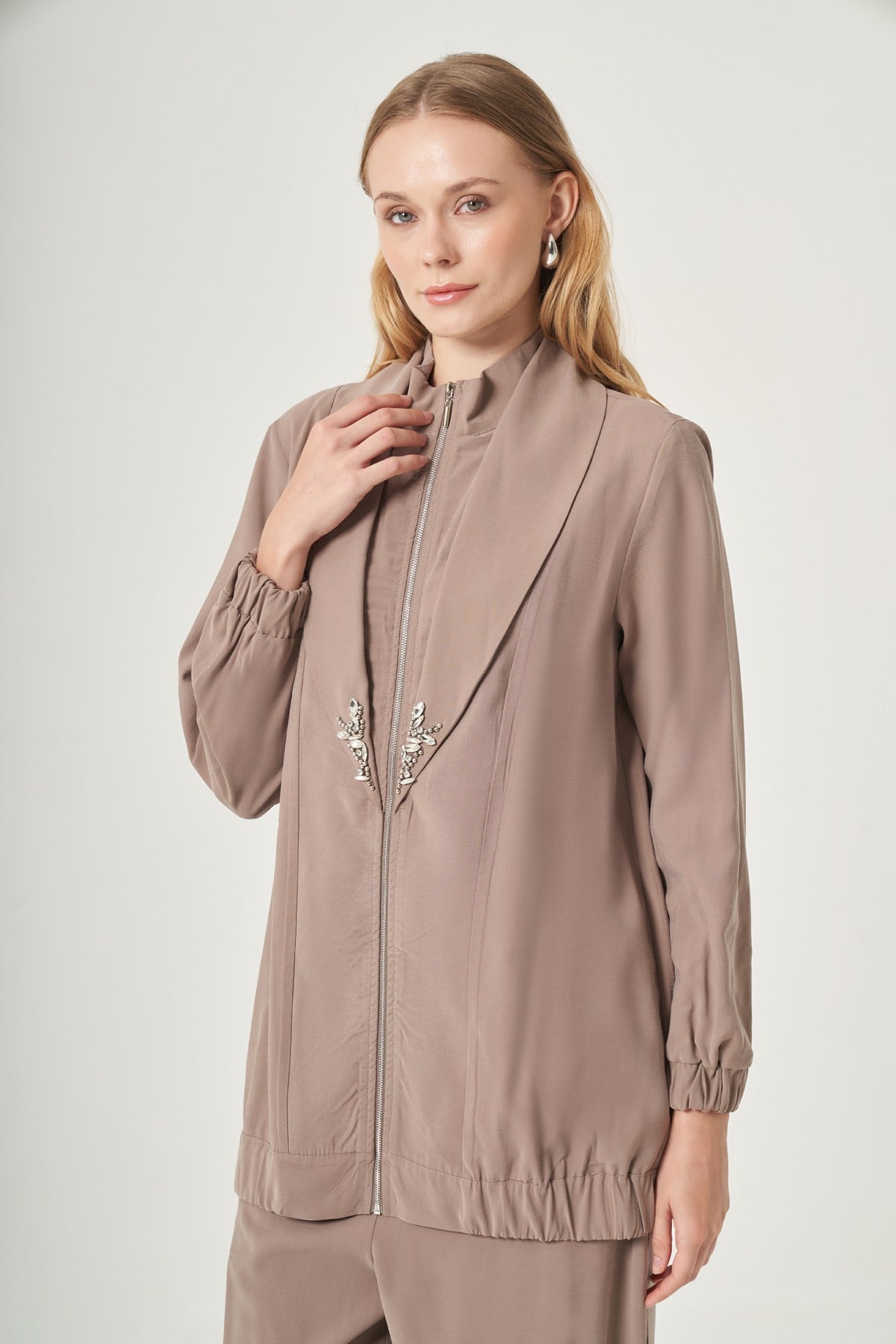 FTZ Women Kadın Rahat Kalıp Coral Kupra Pantolonlu Takım  Bej 31548