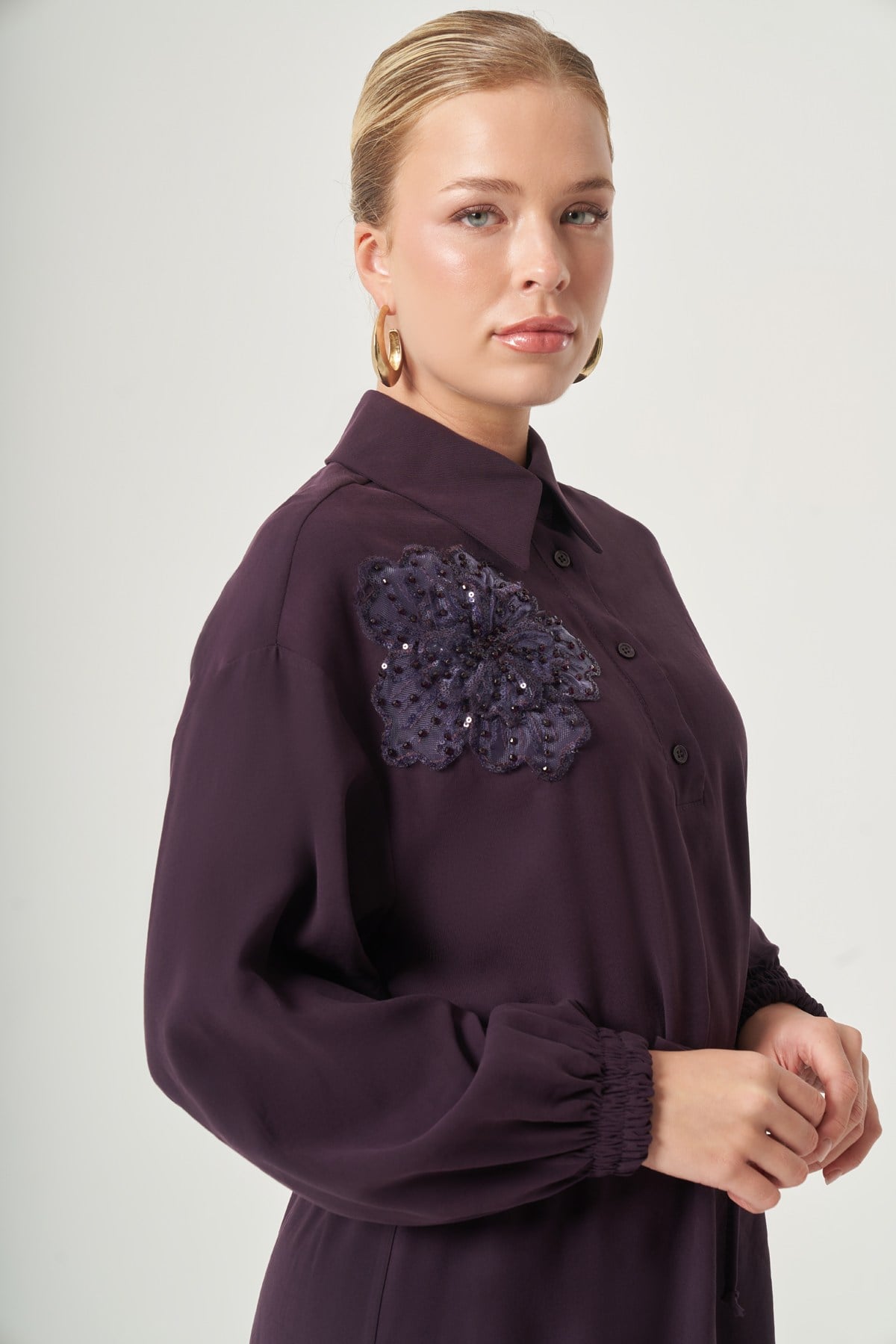 FTZ Women Kadın Rahat Kalıp Elbise  Mürdüm 31556