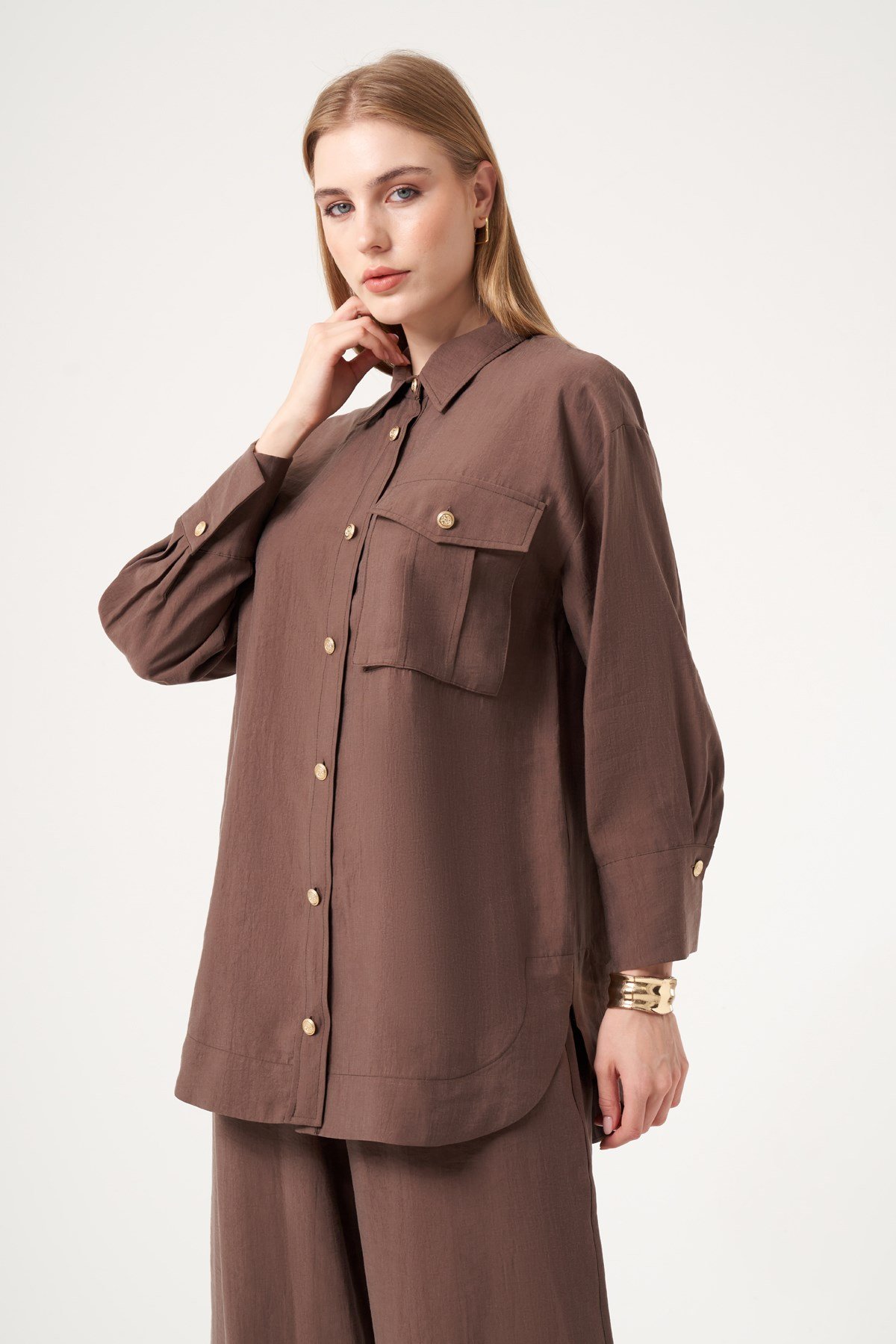 FTZ Women Kadın Rahat Kalıp Modal Cepli Takım  Kahve 30717