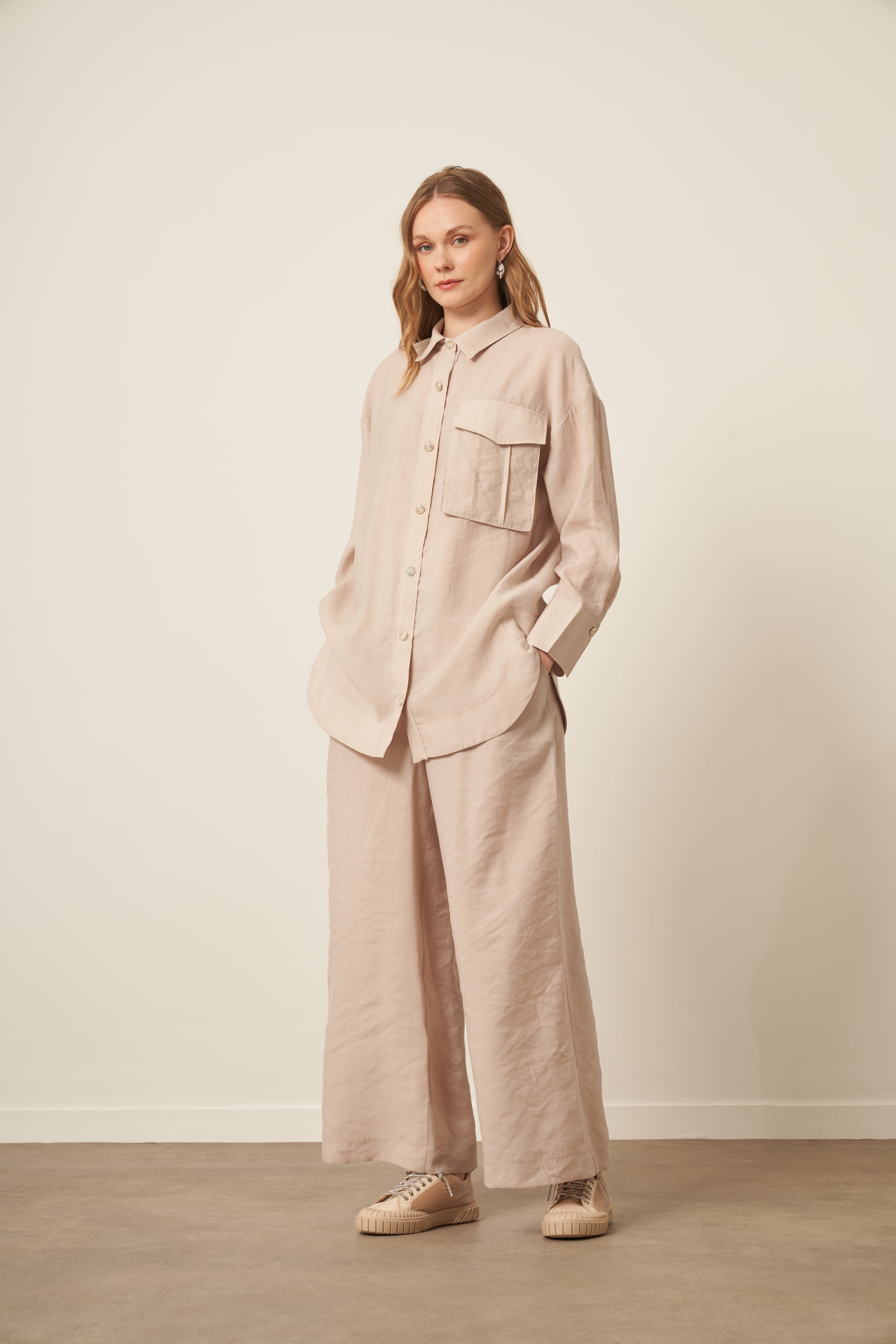 FTZ Women Kadın Rahat Kalıp Modal Cepli Takım  Beige 30717