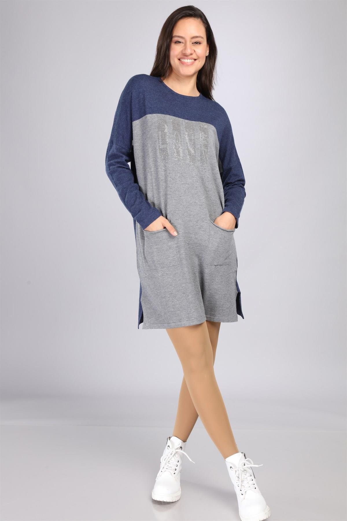 FTZ Women Kadın Renk Geçişli Uzun Tunik  İndigo 21-1144