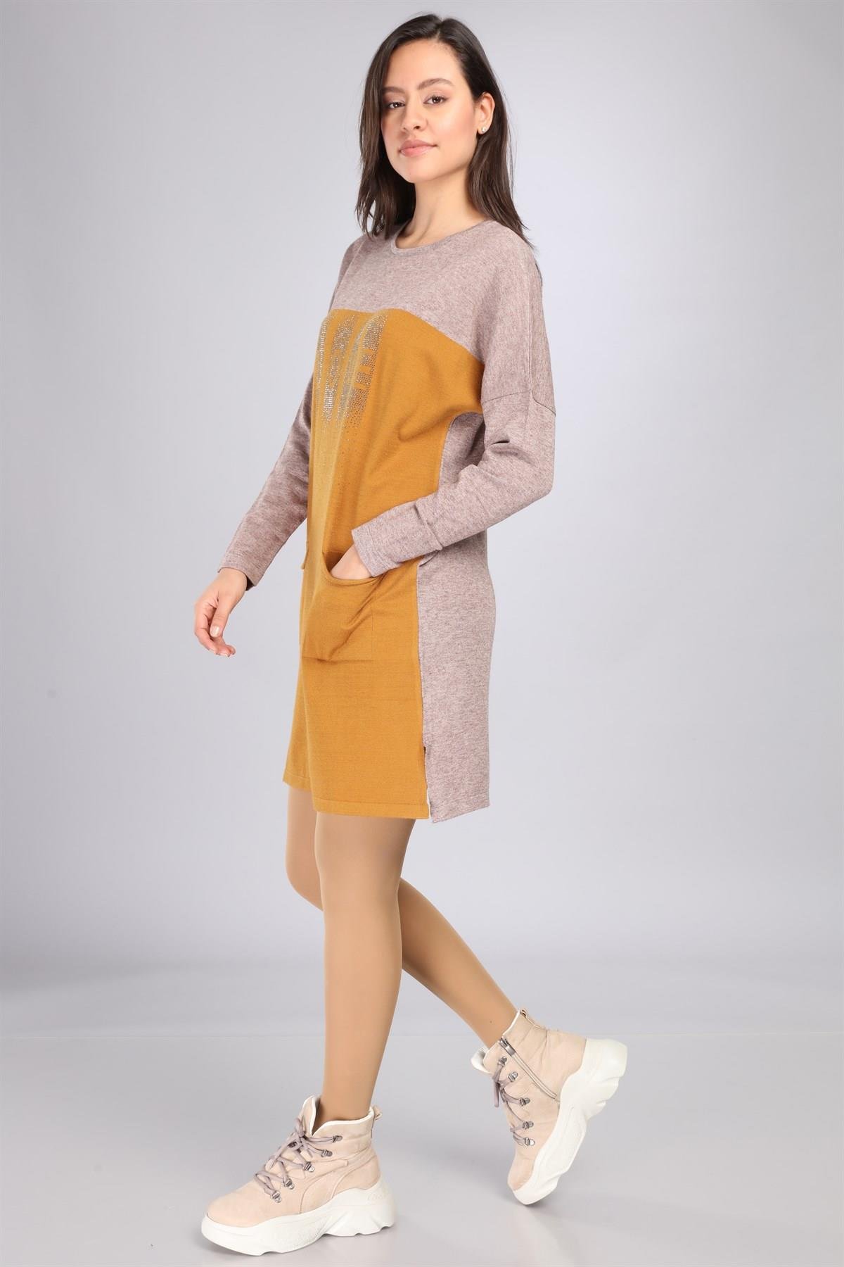 FTZ Women Kadın Renk Geçişli Uzun Tunik  Beige 21-1144