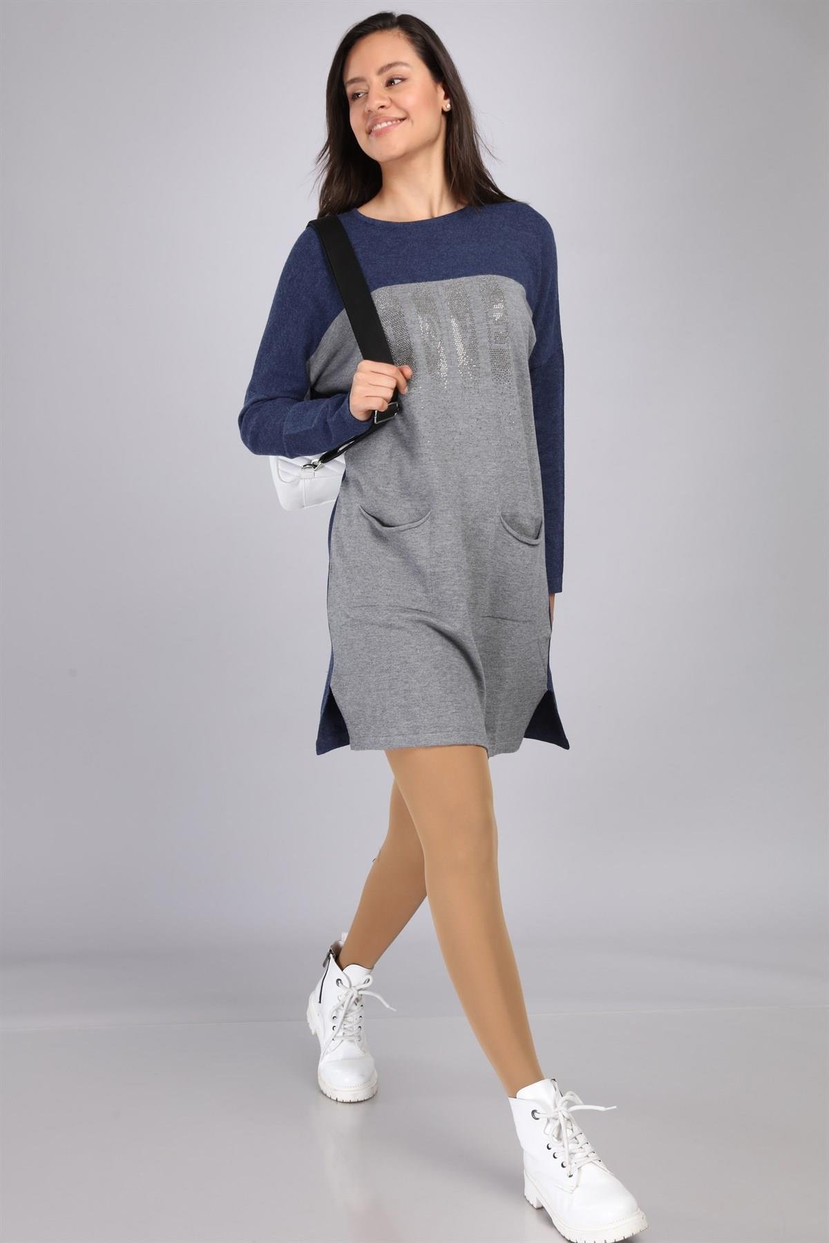 FTZ Women Kadın Renk Geçişli Uzun Tunik  İndigo 21-1144