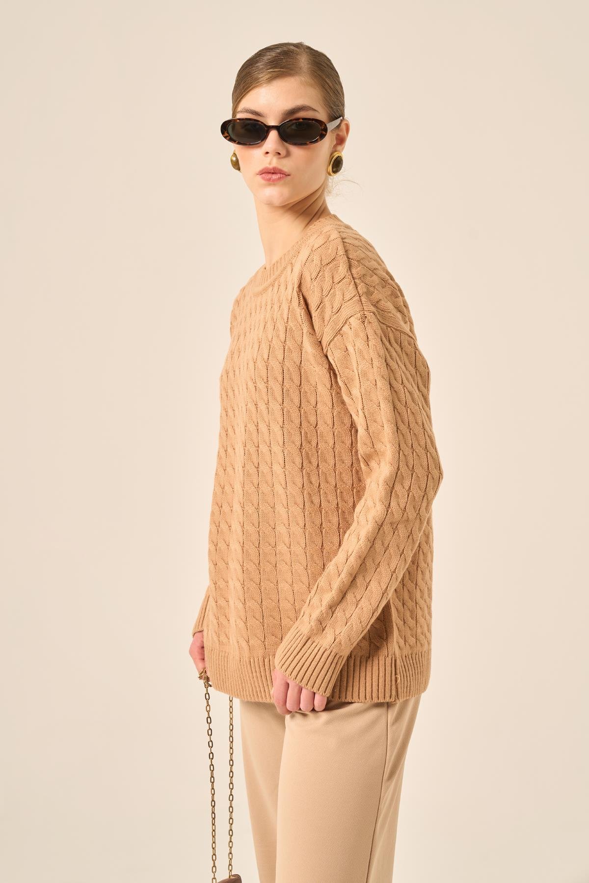 FTZ Women Kadın Saç Örgü Kazak  Bisküvi 20882