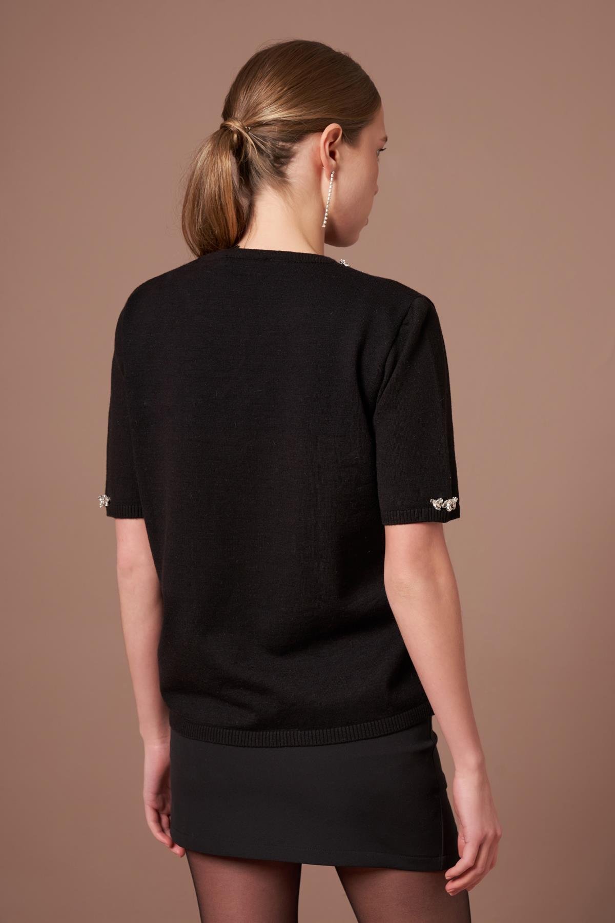 FTZ Women Kadın Strass Taş Detaylı Kazak  Siyah 20893