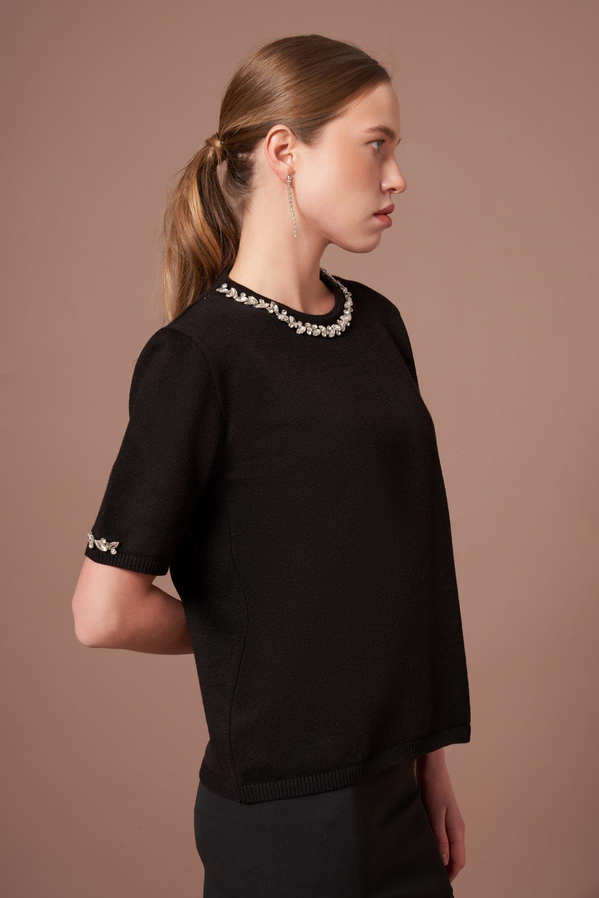 FTZ Women Kadın Strass Taş Detaylı Kazak  Siyah 20893