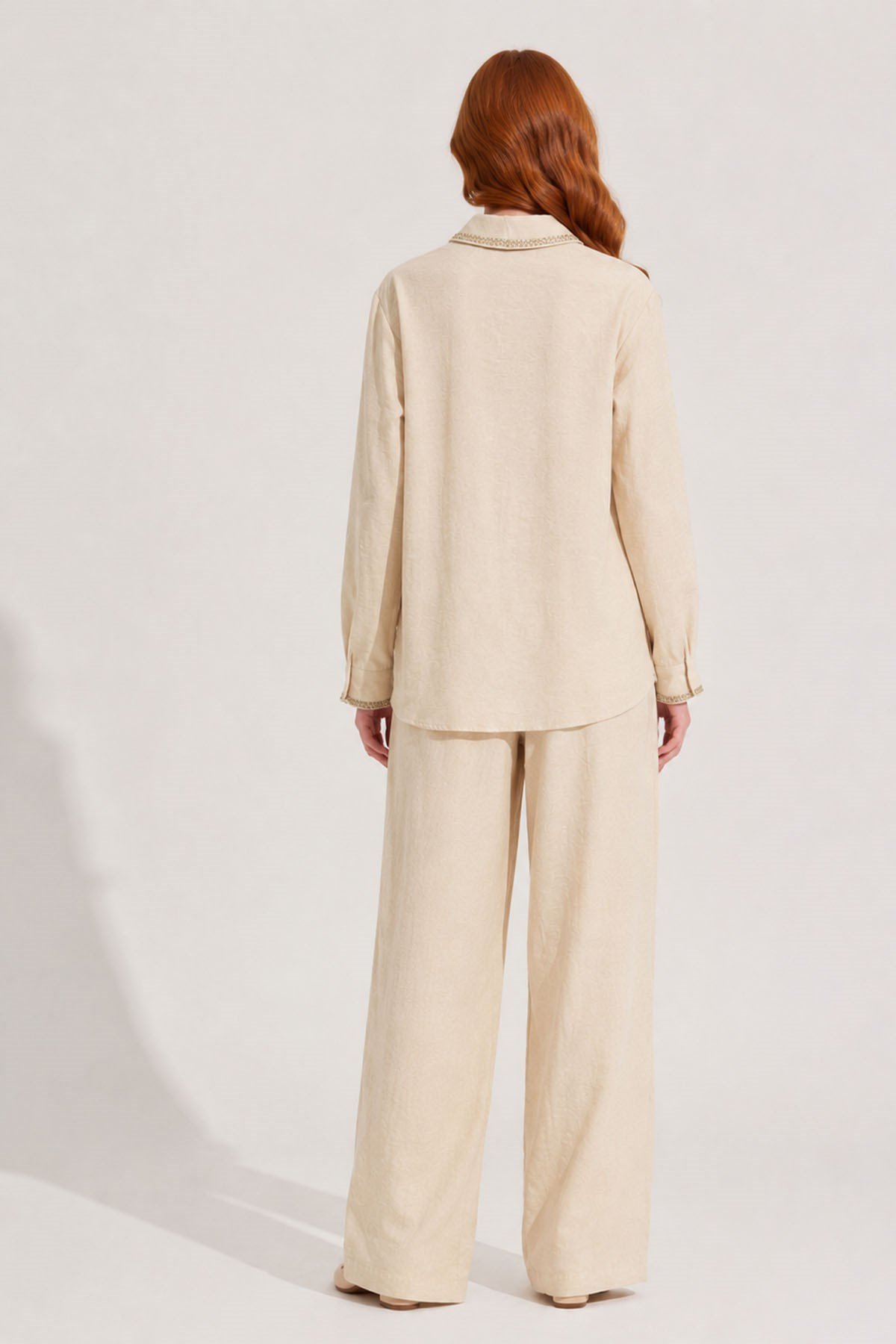 FTZ Women Kadın Taş Detay Keten Takım  Beige 31396