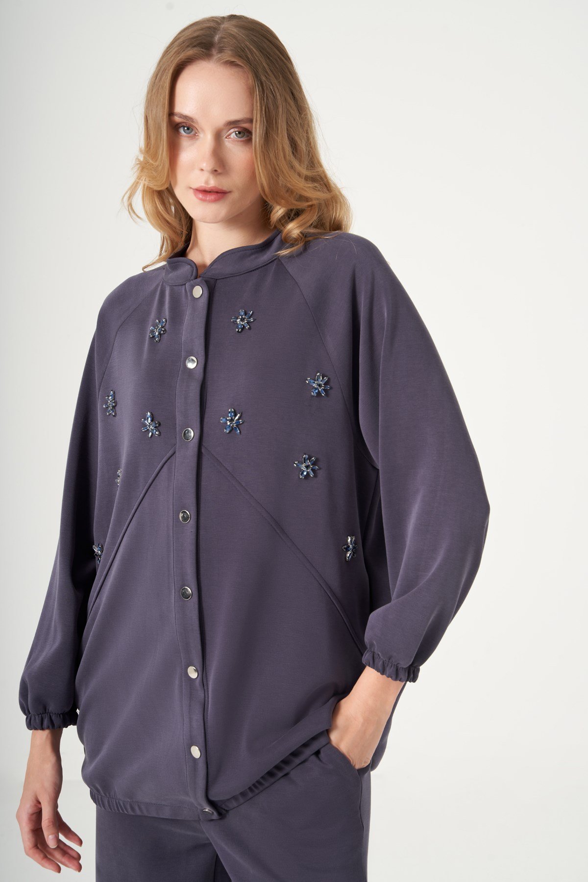 FTZ Women Kadın Taş Detay Pantolonlu Takım  Lacivert 31524