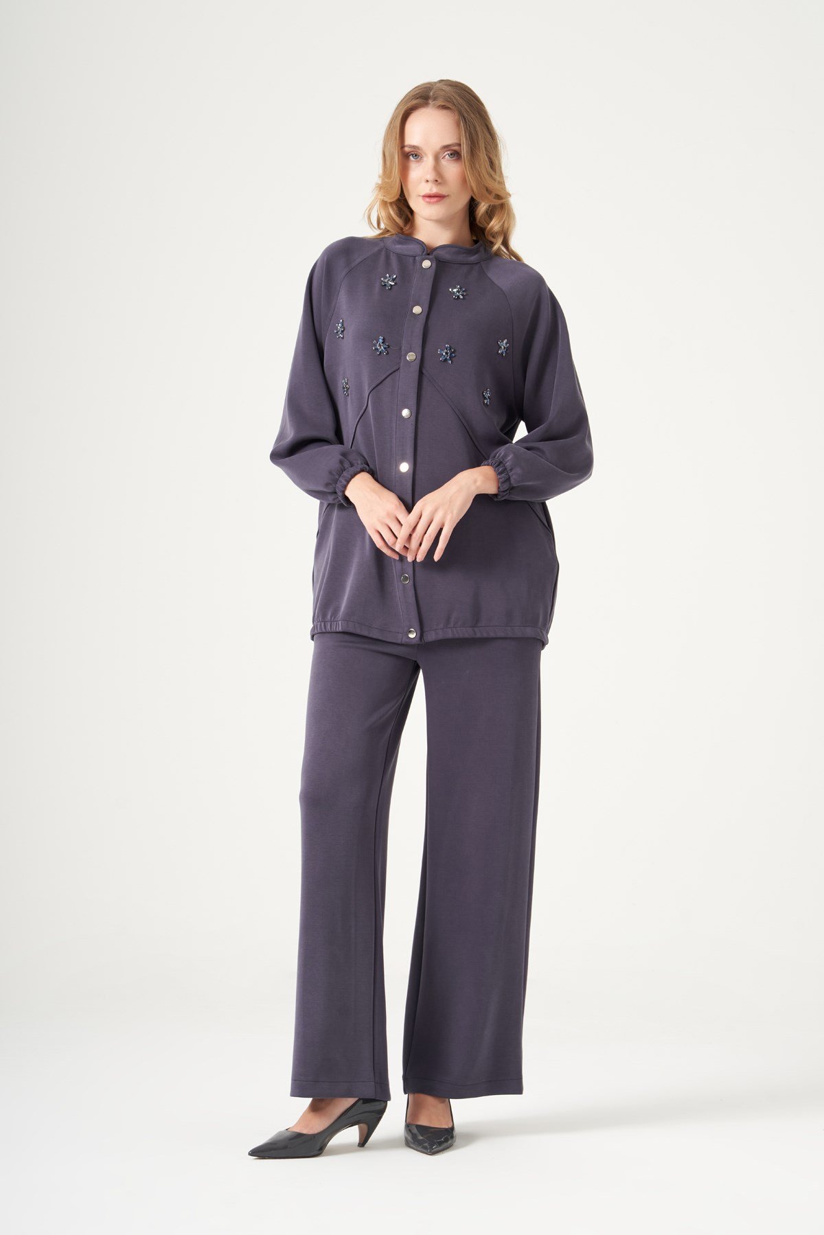 FTZ Women Kadın Taş Detay Pantolonlu Takım  Lacivert 31524