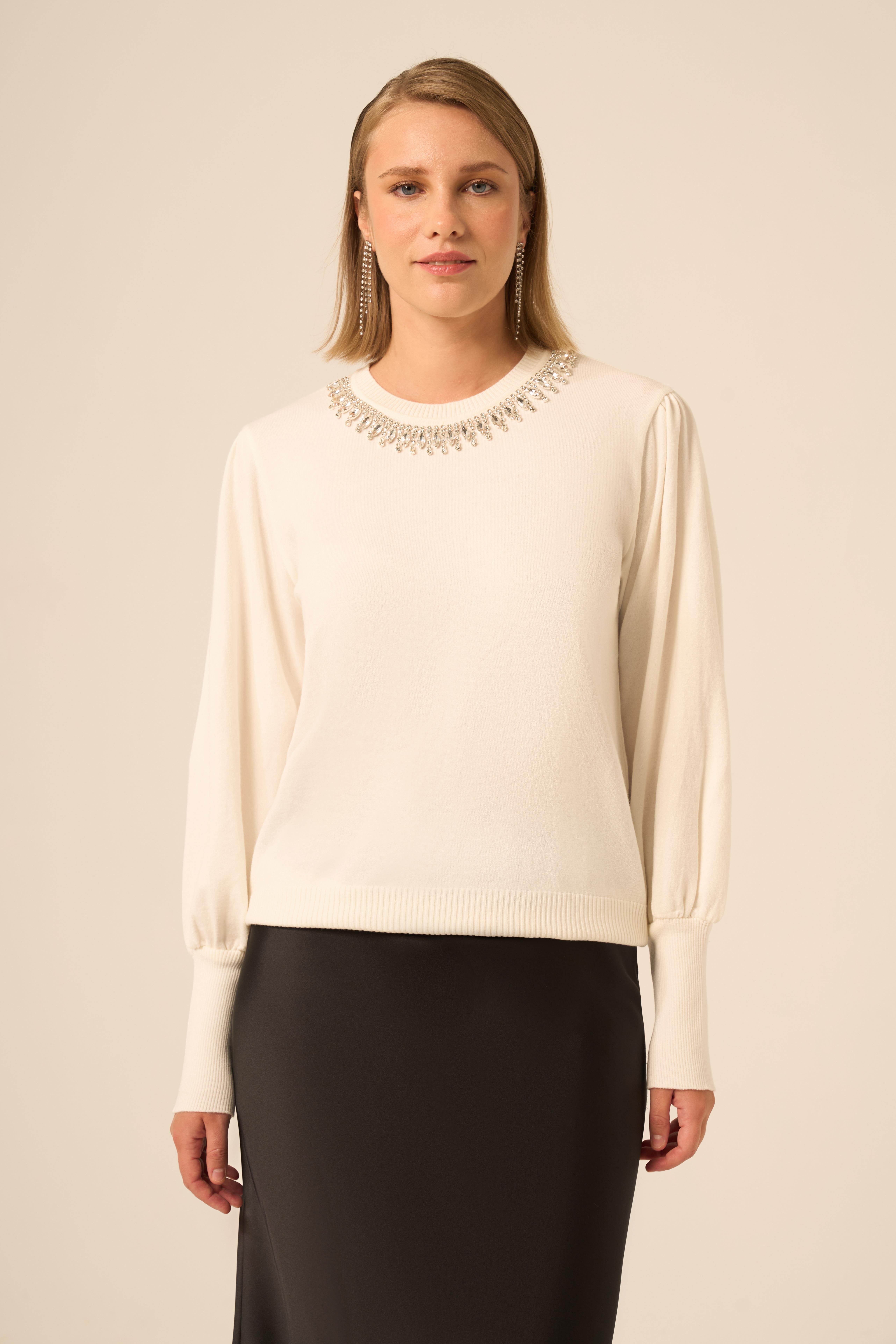 FTZ Women Kadın Taş Detaylı Kazak  Ekru 25050